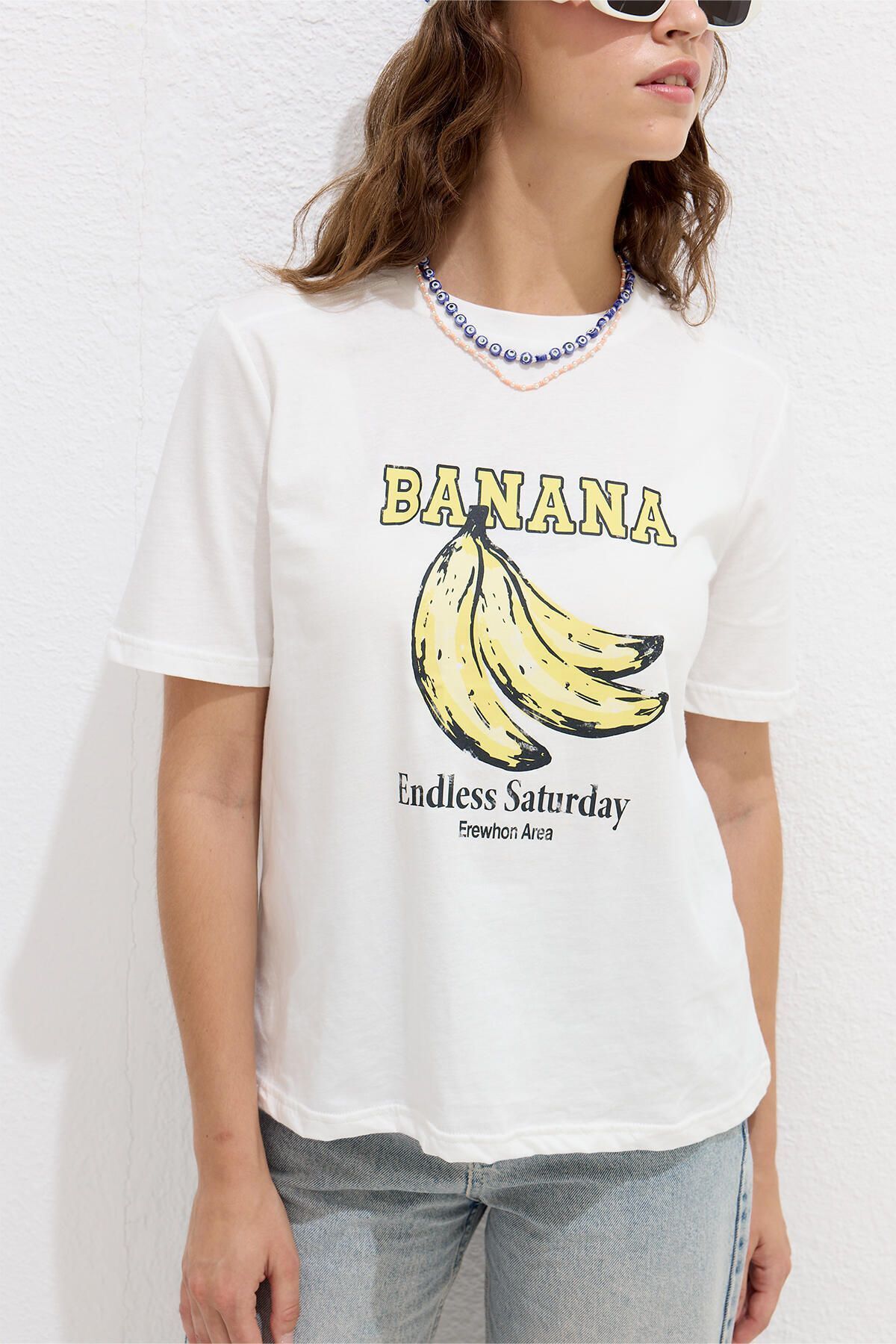 Manuka-Koszulka z nadrukiem banana i przeszyciami 5