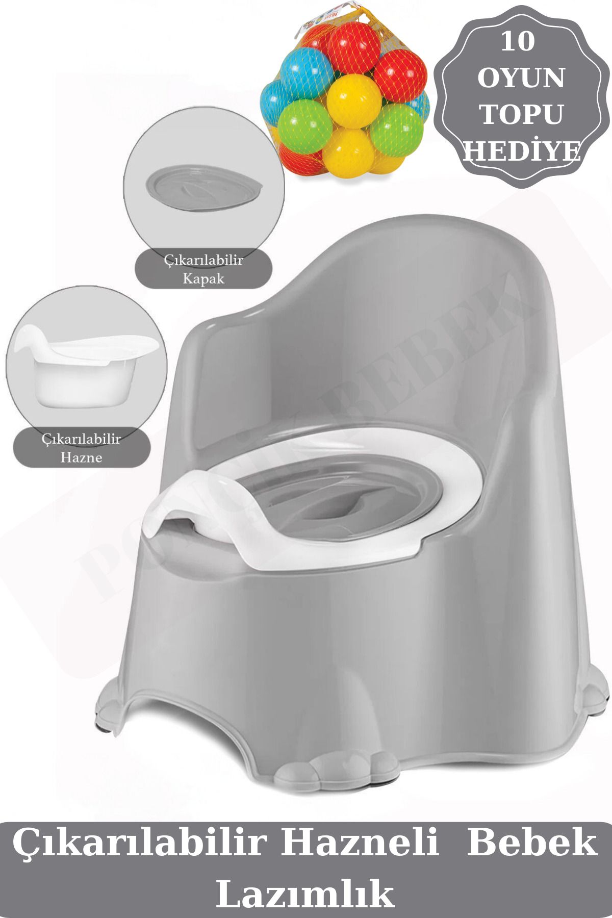 Zuu Baby Comfort Taşınabilir Lazımlık – Çocuk Tuvalet Eğitimi Alıştırma Lazımlığı Gri 10 Top