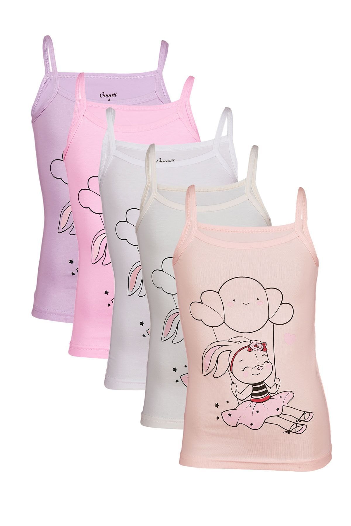 Onurel-5-Pack Printed Girl's Colorful Undershirt with String Straps 1
