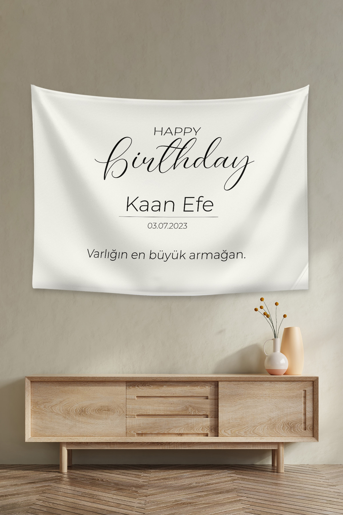 Vagonik Kişiye Özel Doğum Günü Happy Birthday Duvar Örtüsü Duvar Halısı Birinci Kalite Kumaş