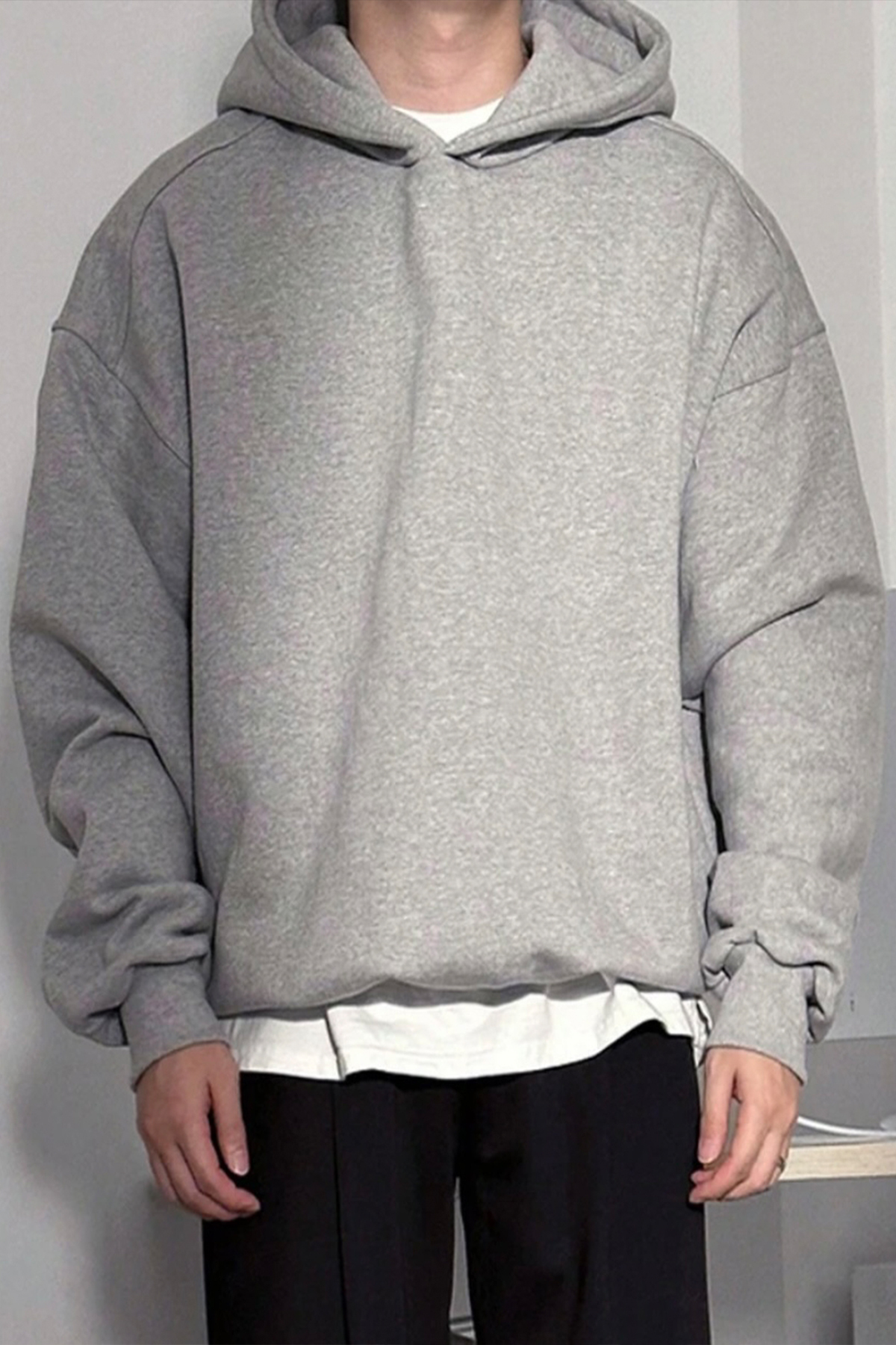 North London  Erkek Üç İplik Kapüşonlu Üç İplik Şardonlu Gri Sweatshirt - Görsel 4