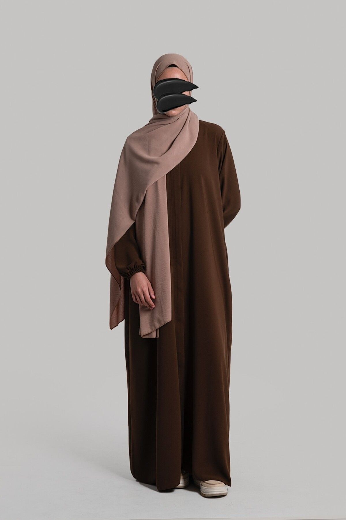 Ecmel Full Size Zippered Abaya - Light Brown