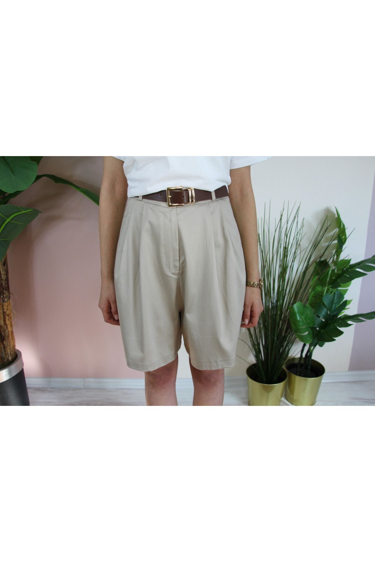 Kemerli Bermuda Şort, Uzun Şort, City Boy Şort, Pantolon, 23Y13398 - 2