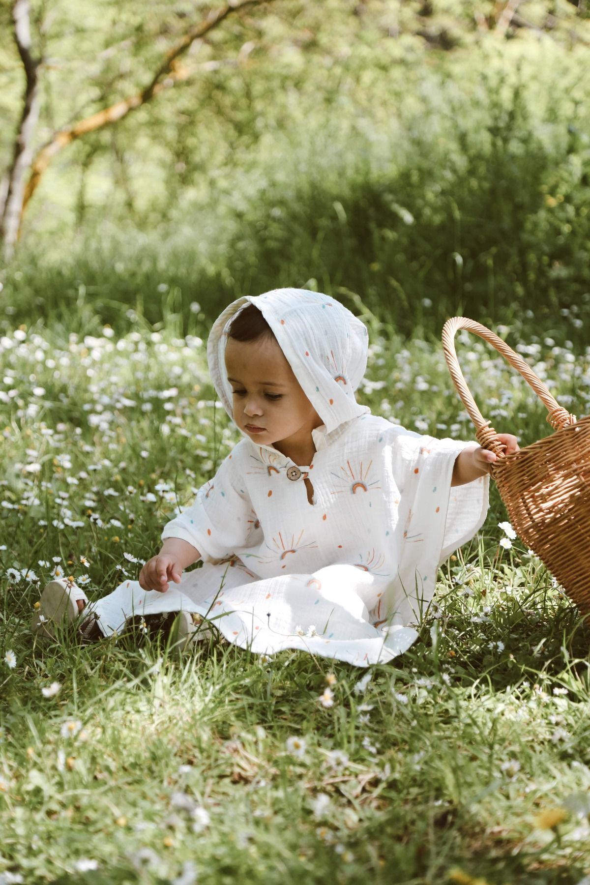 MELLS BABY Organik %100 Pamuk Müslin Kapüşonlu Plaj Çocuk Bebek Panço Bornoz Banyo Havlu fotoğrafı 5 (önizleme)