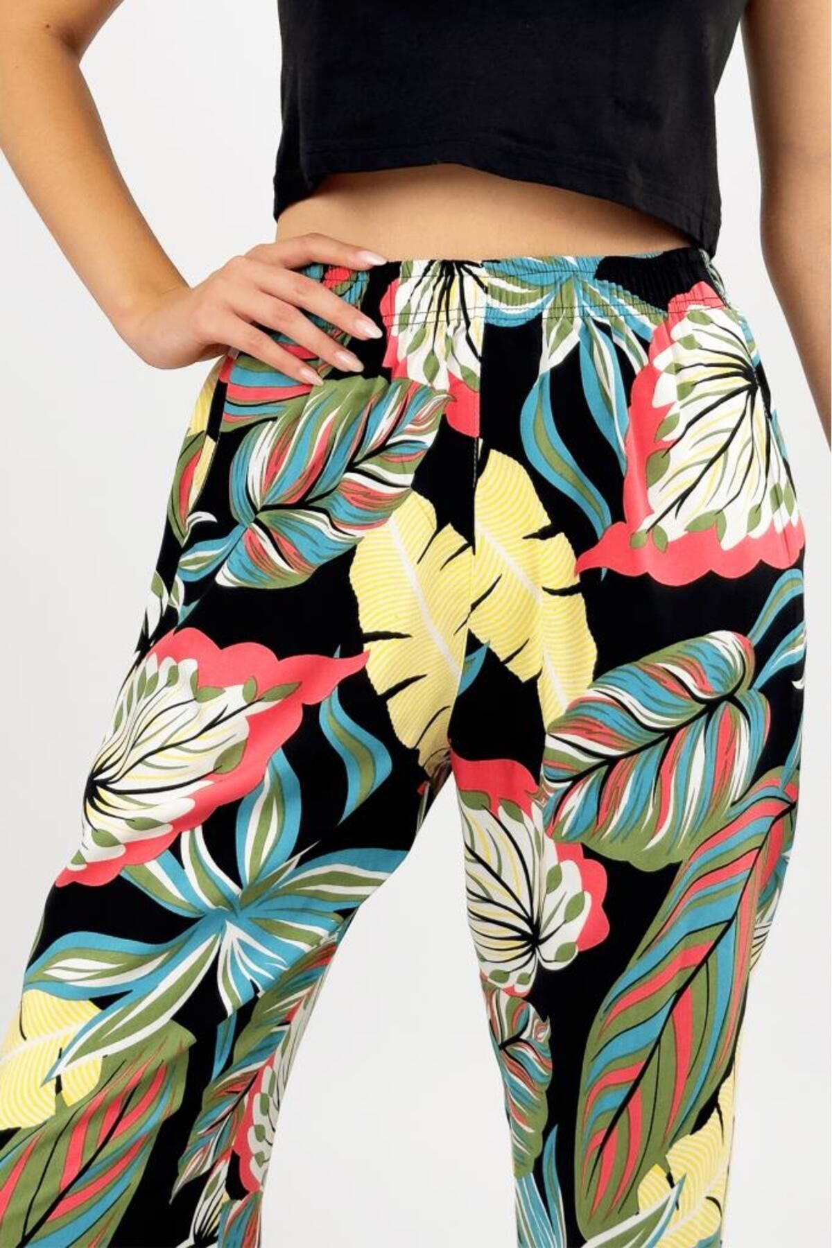 Betimoda-Yellow Leaf Pattern - Soft Viscose Oversize Palazzo Pants with Pockets 8