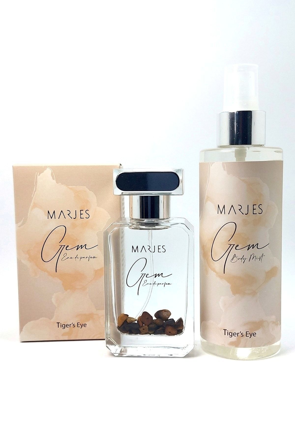 MARJES Kaplan Gözü Doğal Taşlı Gem Kadın Parfüm 50ml Ve Vücut Spreyi 200ml Seti — MJCSP02.00005
