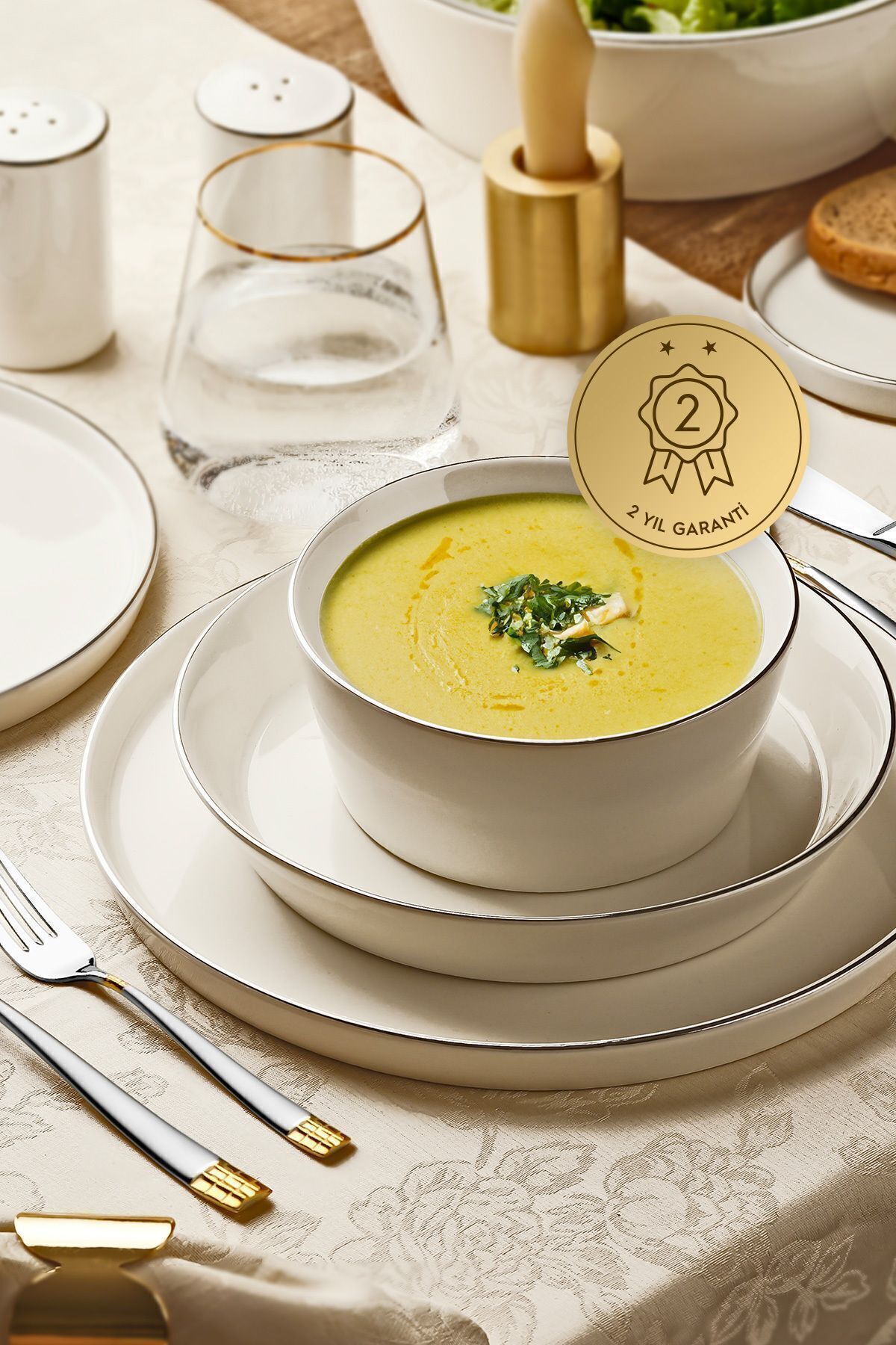 Nehir Yakamoz Platin 6 Kişilik 30 Parça New Bone Porselen Yemek