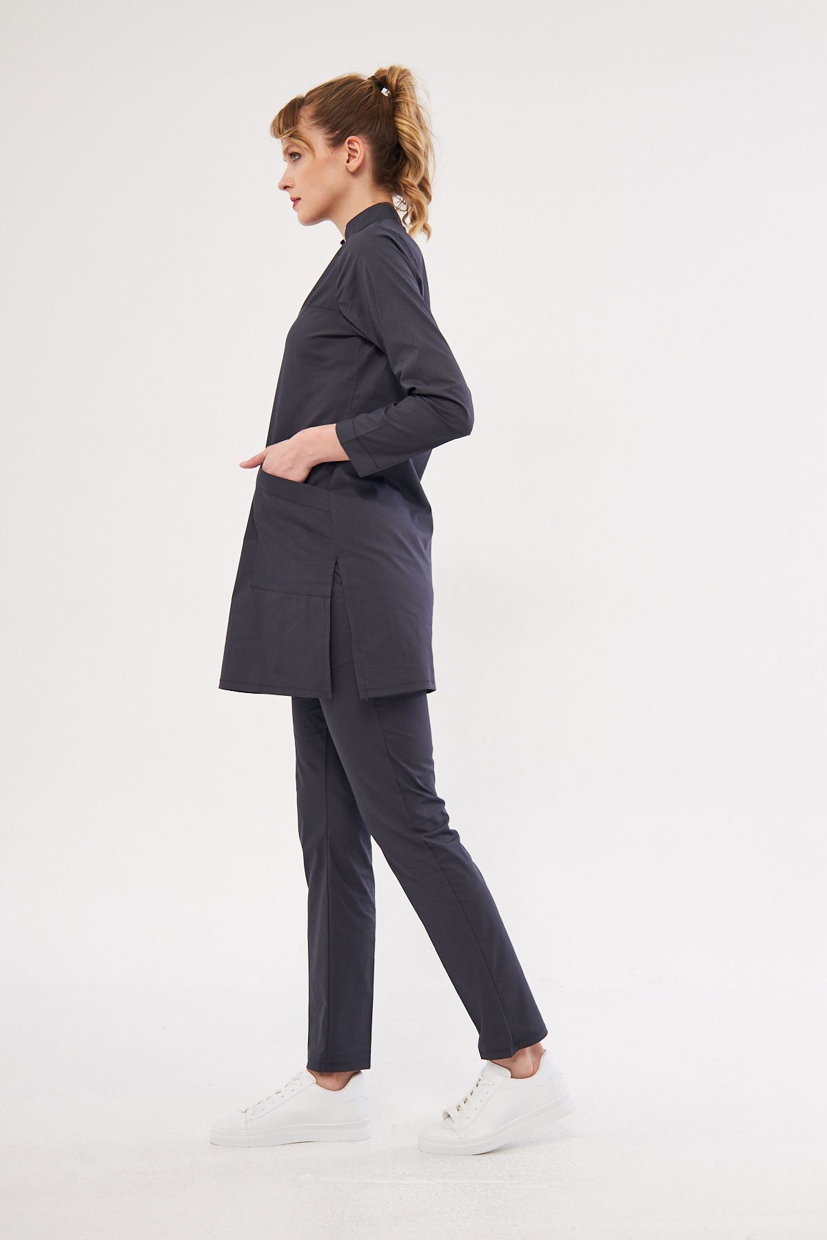 Class Üniforma-Uniforma medicală pentru femei Hijab din Lycra gri antracit - Tricou pentru medic și asistentă, costum chirurgical 3