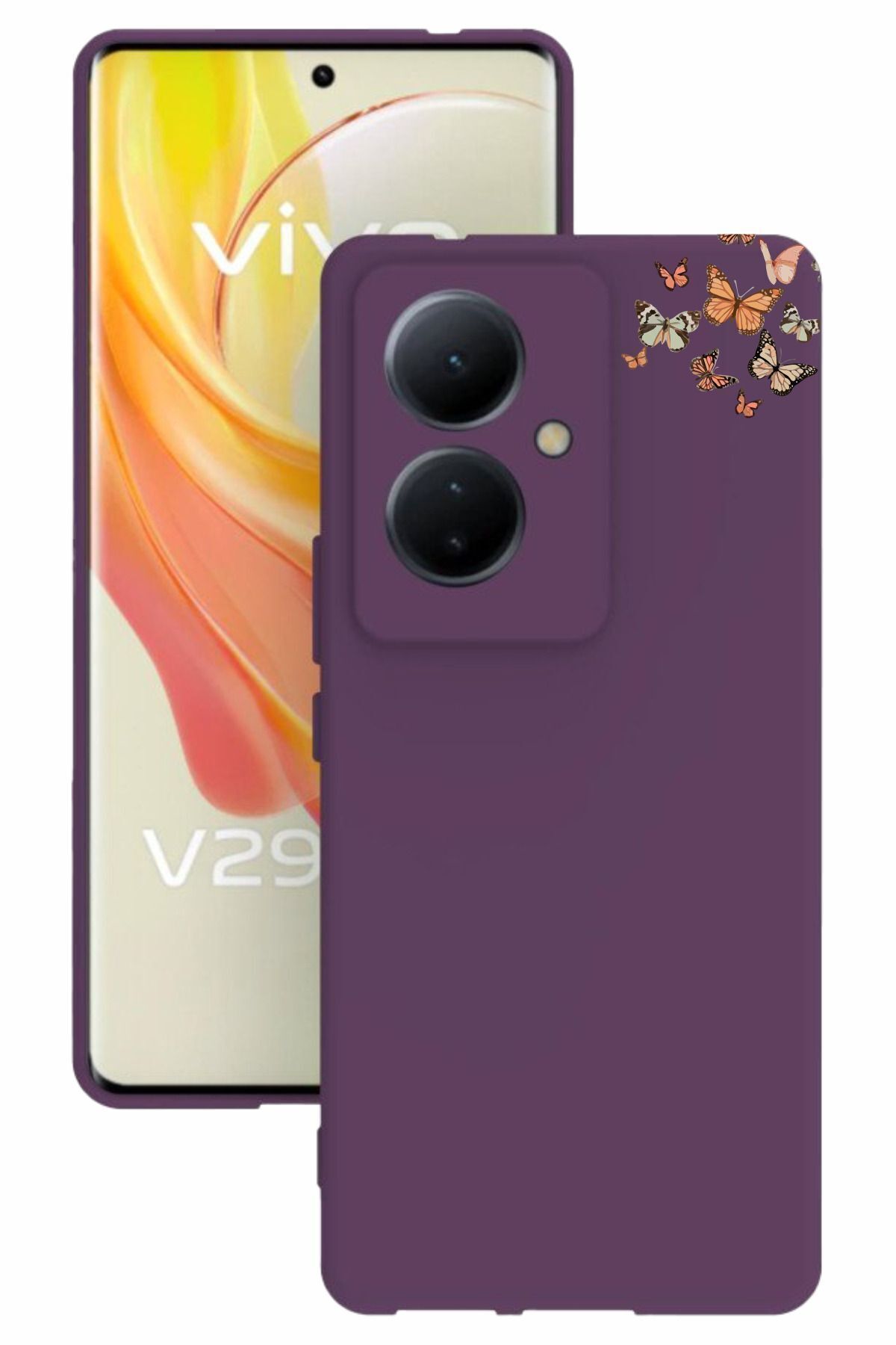 vivo V29 Lite 5g Uyumlu Baskılı Ve Kamera Korumalı Mor Renk Silikon Kılıf