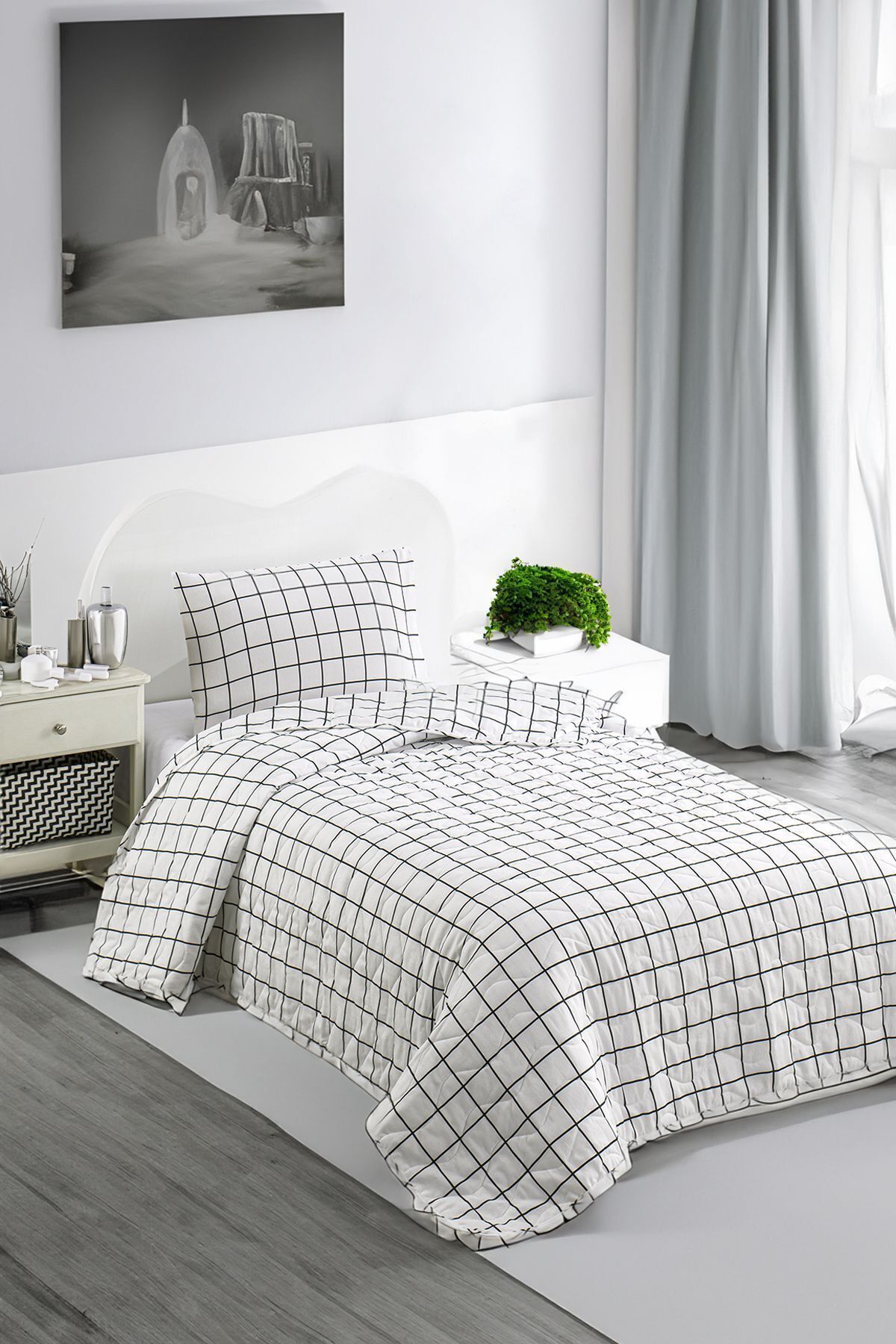 Eponj Home Kapitone Yatak Örtüsü Seti Tek Kişilik Artus Siyah