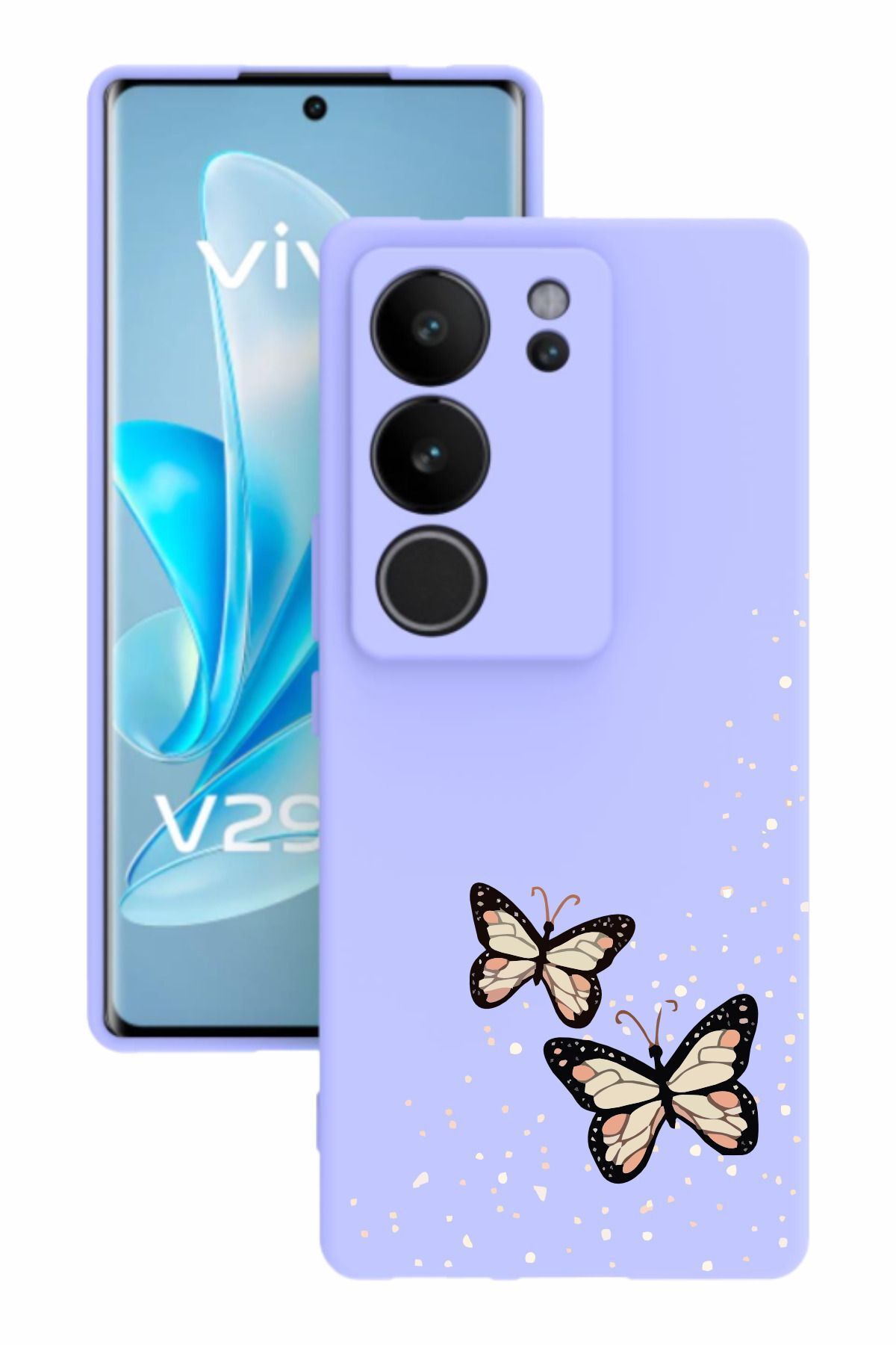 vivo V29 Uyumlu Baskılı Ve Kamera Korumalı Lila Renk Silikon Kılıf