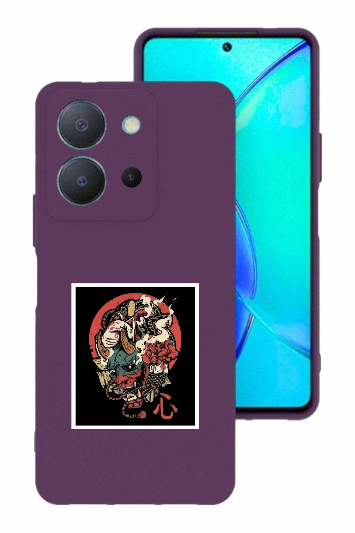 vivo Y36 Kamera Korumalı ve Tasarımlı Mor Renk Silikon Kılıf