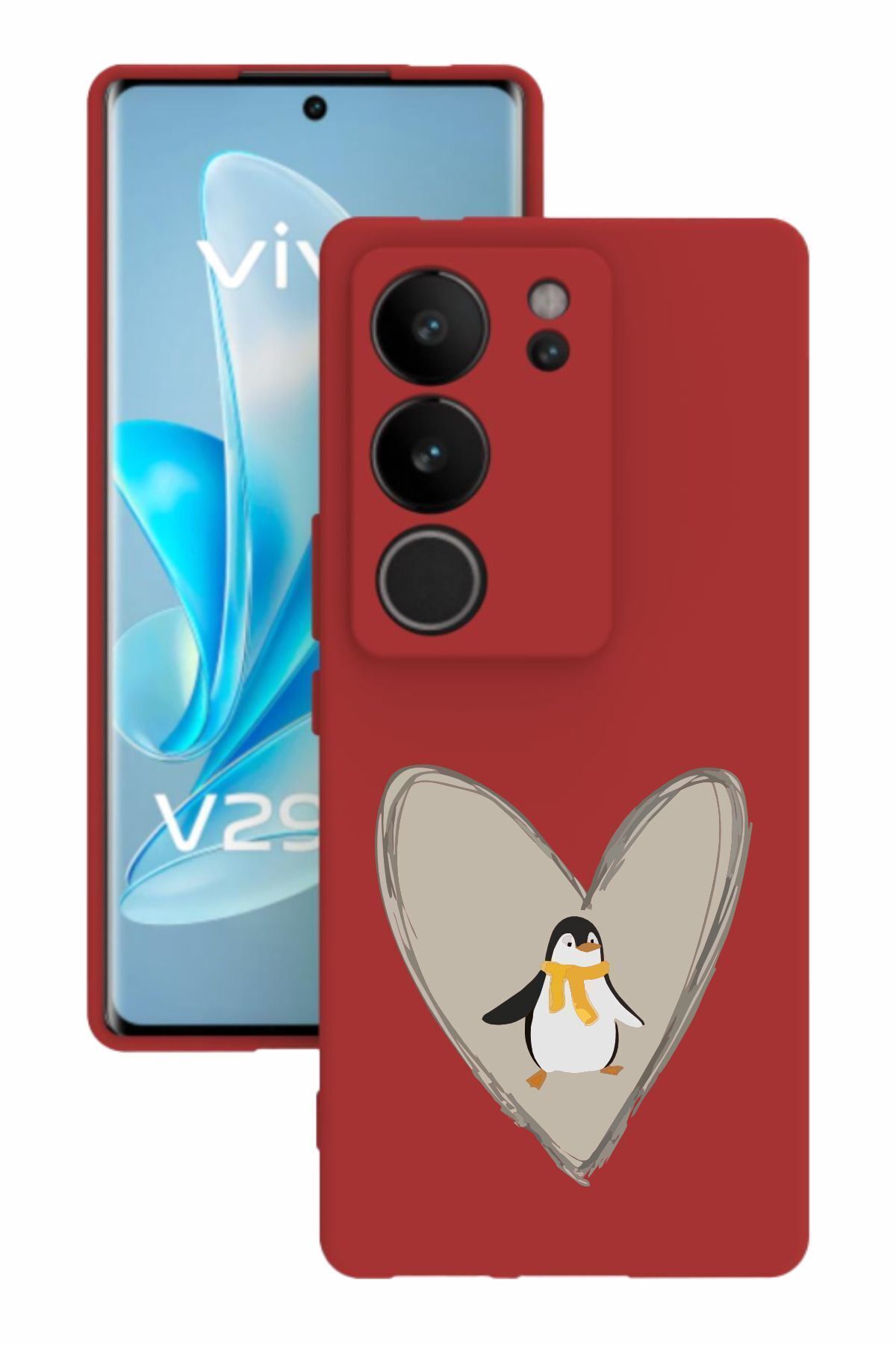vivo V29 Uyumlu Baskılı Ve Kamera Korumalı Kırmızı Renk Silikon Kılıf