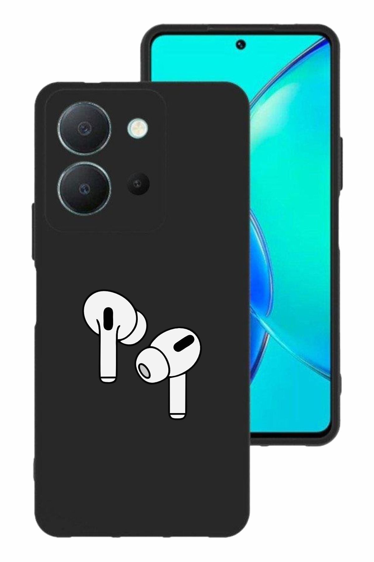 vivo Y36 Kamera Korumalı ve Tasarımlı Siyah Renk Silikon Kılıf