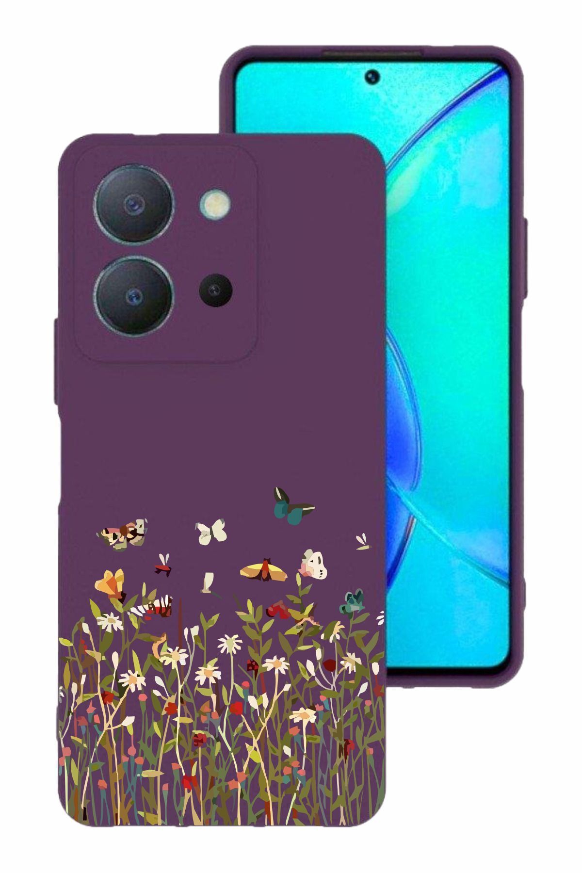 vivo Y36 Kamera Korumalı ve Tasarımlı Mor Renk Silikon Kılıf