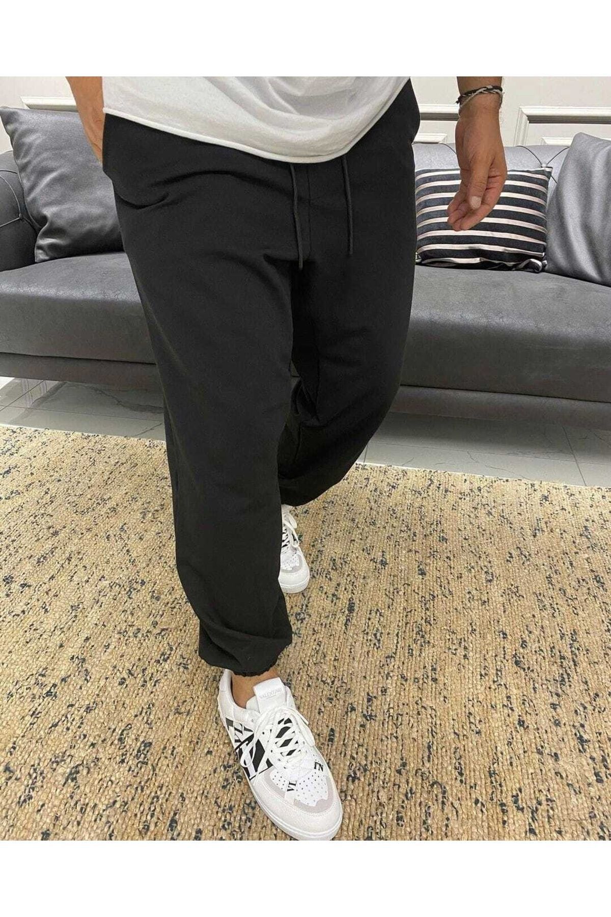 yg ydn giyim Siyah Büyük Beden Paçası Lastikli Oversize Bol Kalıp Eşofman Altı Rahat Unisex Eşofman Altı görsel 3