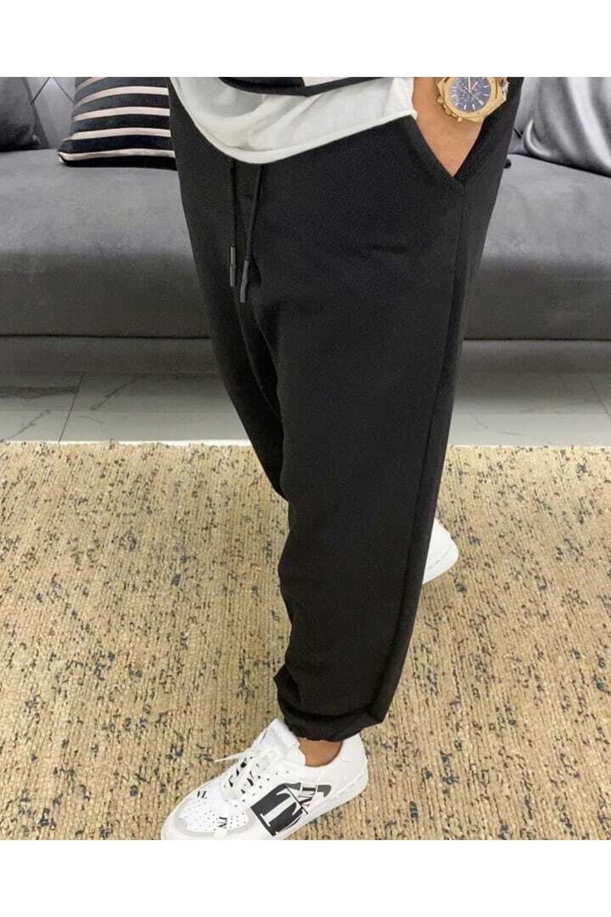 yg ydn giyim Siyah Büyük Beden Paçası Lastikli Oversize Bol Kalıp Eşofman Altı Rahat Unisex Eşofman Altı görsel 4