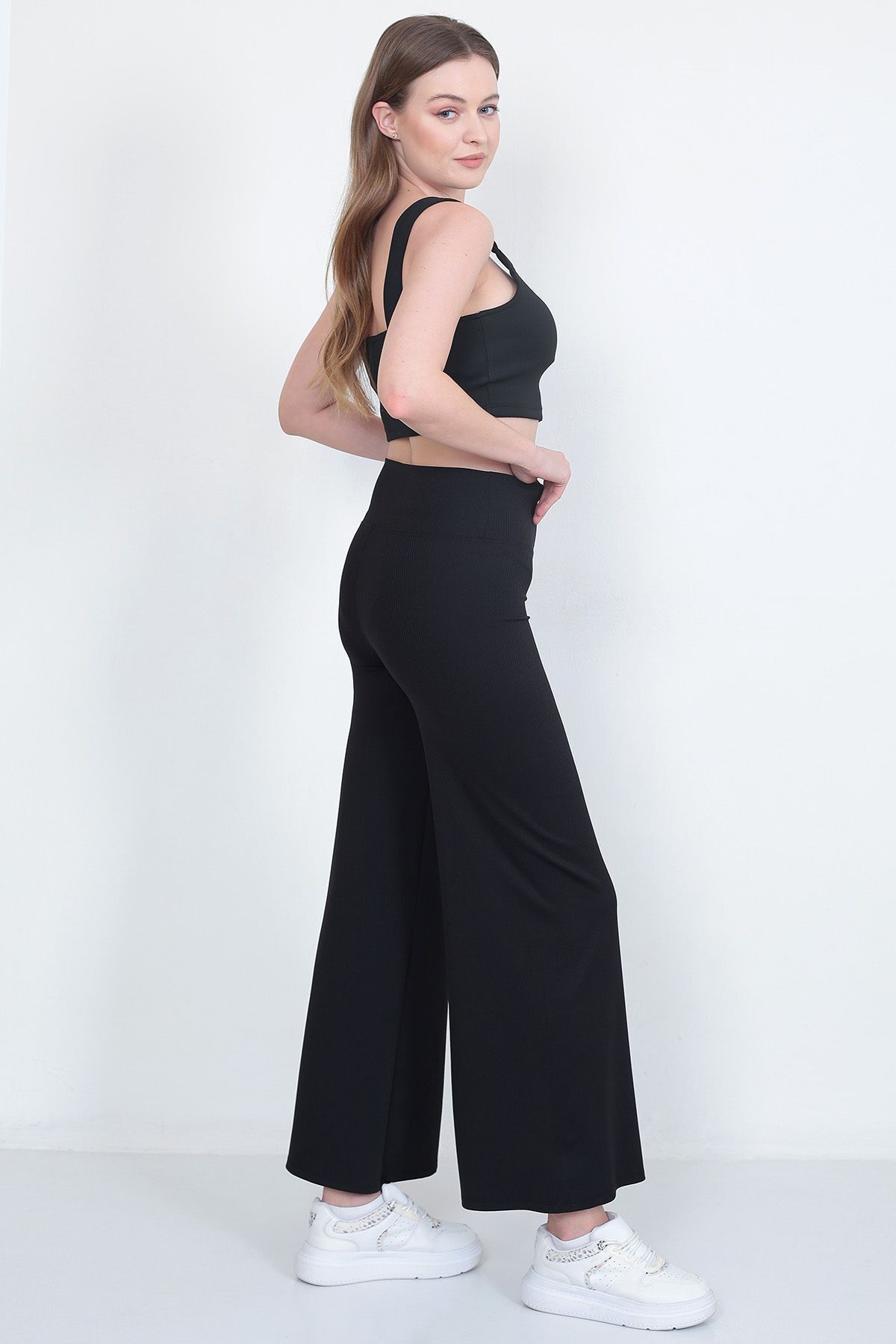 WAYS-Pantaloni de damă din velur negru Leggings - picior lat 6