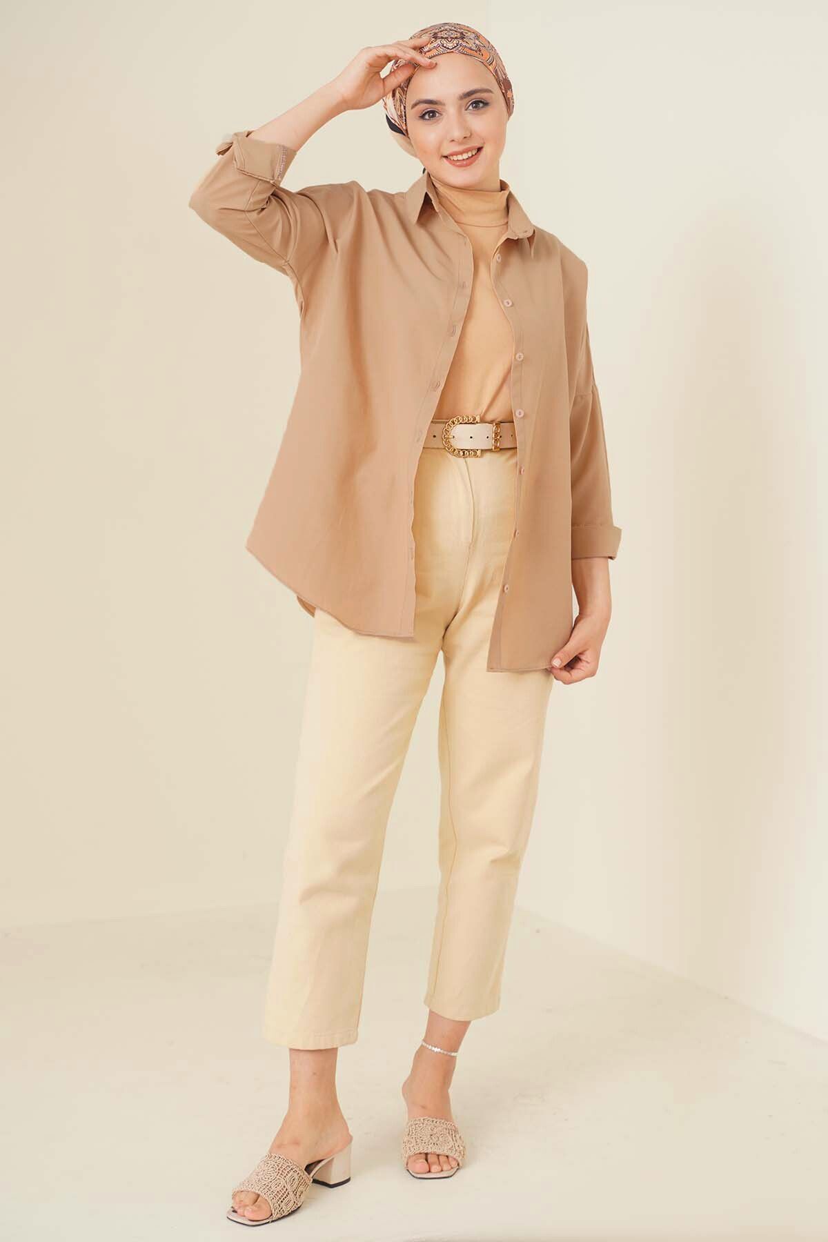 Bigdart-103901 Oversize Basic Hijab Shirt - Camel 2