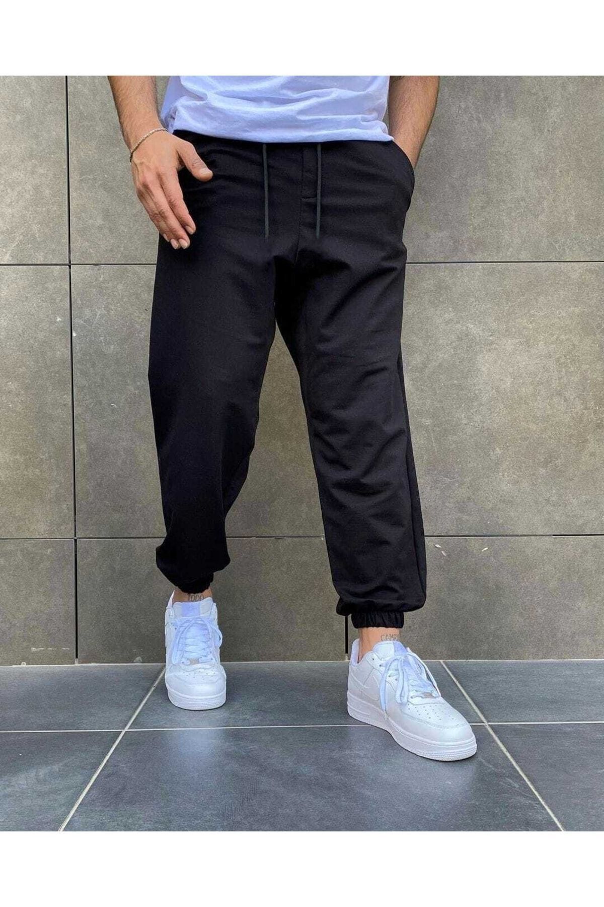 yg ydn giyim Siyah Büyük Beden Paçası Lastikli Oversize Bol Kalıp Eşofman Altı Rahat Unisex Eşofman Altı görsel 2