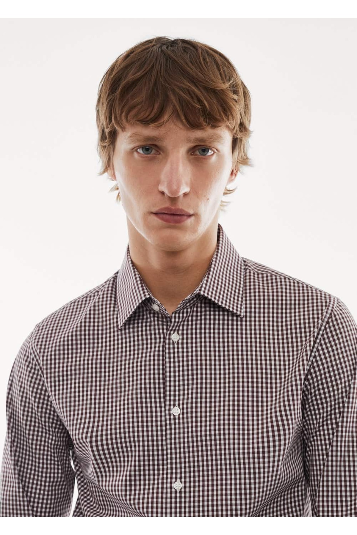 پیراهن مردانه بورگوندی منگوMANGO Man | 67030633 اورجینال - تصویر 7