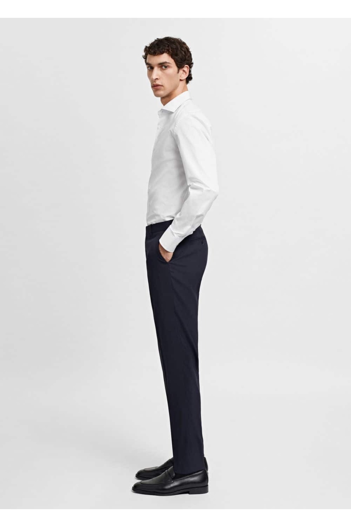 پیراهن مردانه آبی منگوMANGO Man | 67070622 اورجینال - تصویر 6