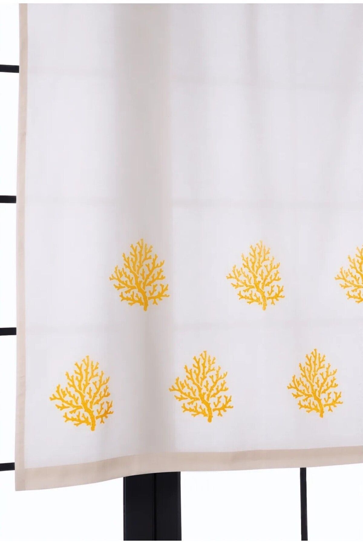 pamukidea Perdele Din Bumbac Cu Model De Corali Galbeni - Vara, Balcon, Bucatarie, Placa Imprimata Buldan - 70 x 150