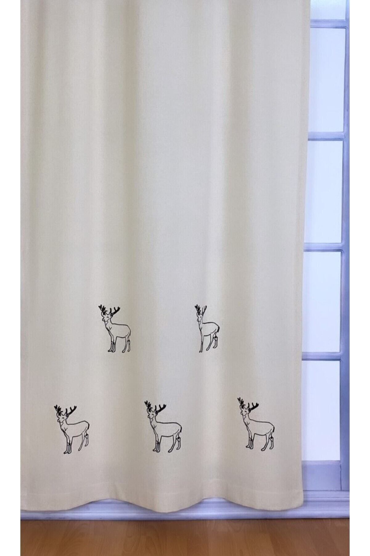 pamukidea Perdele Din Bumbac 100% In, Imprimat Cu Model De Cerb, Vara, Balcon, Perdea Buldan Cu Imprimare Din Lemn De Piatra - 70 x 120