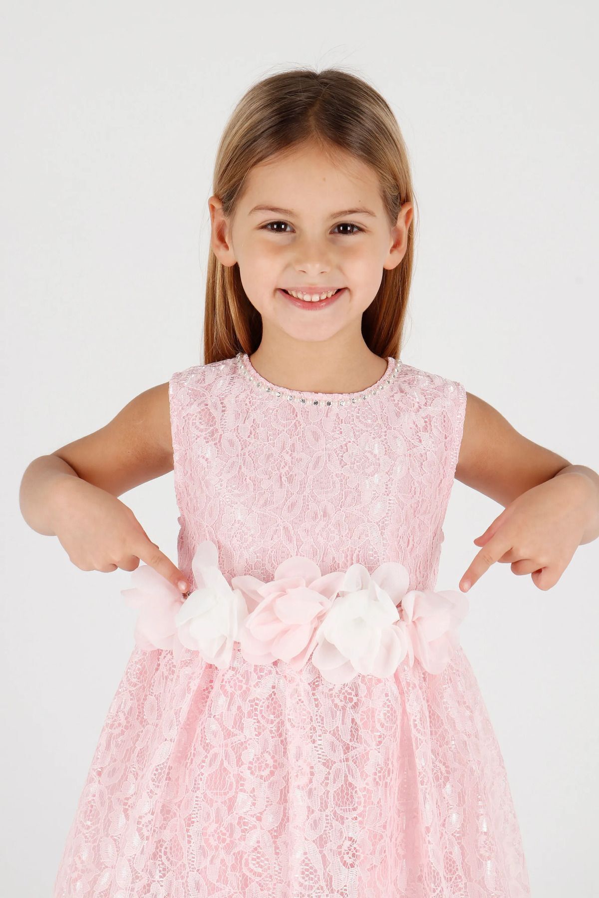 AHENGİM-Rochie de seara cu trena din dantela pentru fete - Ak2208 6