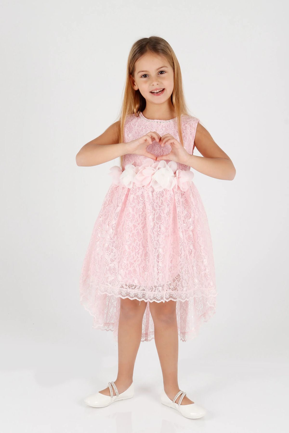AHENGİM-Rochie de seara cu trena din dantela pentru fete - Ak2208 8