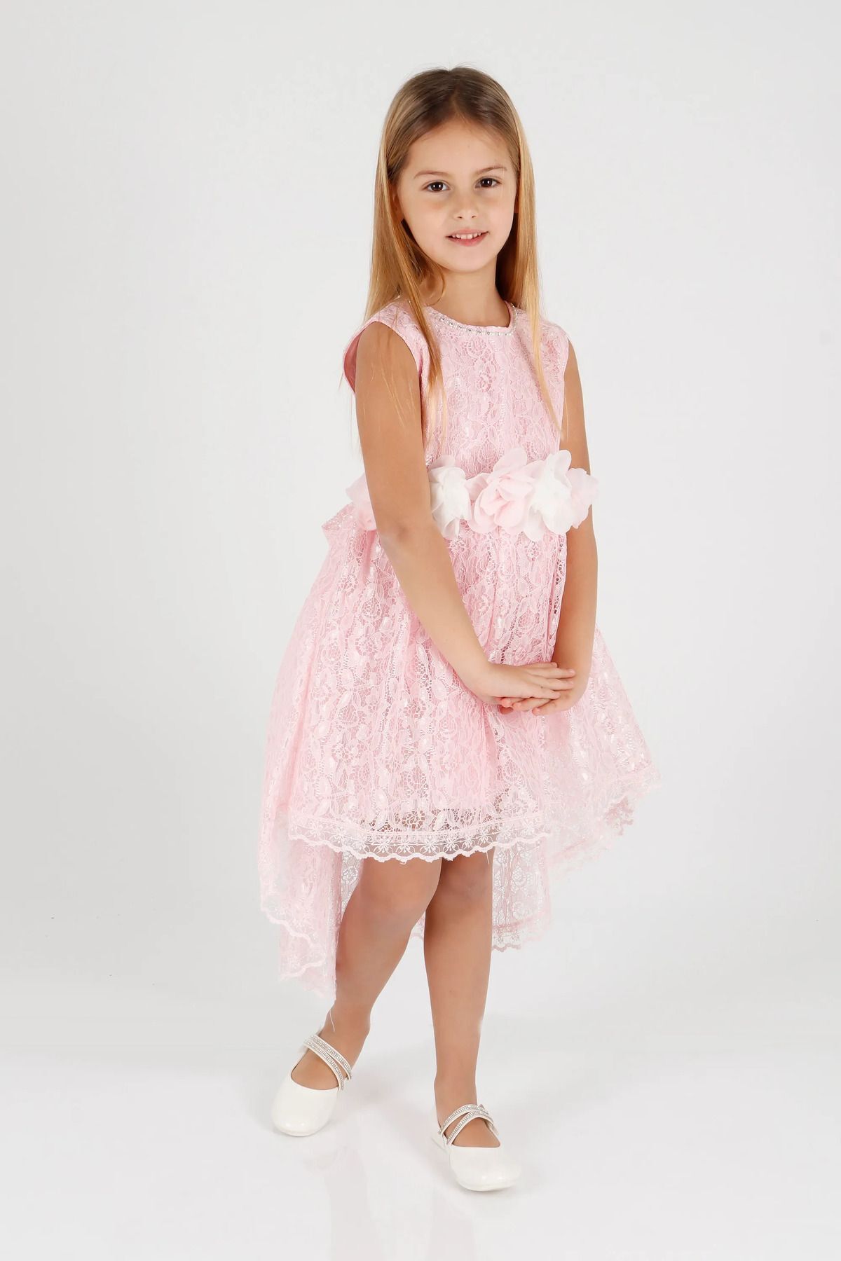 AHENGİM-Rochie de seara cu trena din dantela pentru fete - Ak2208 5
