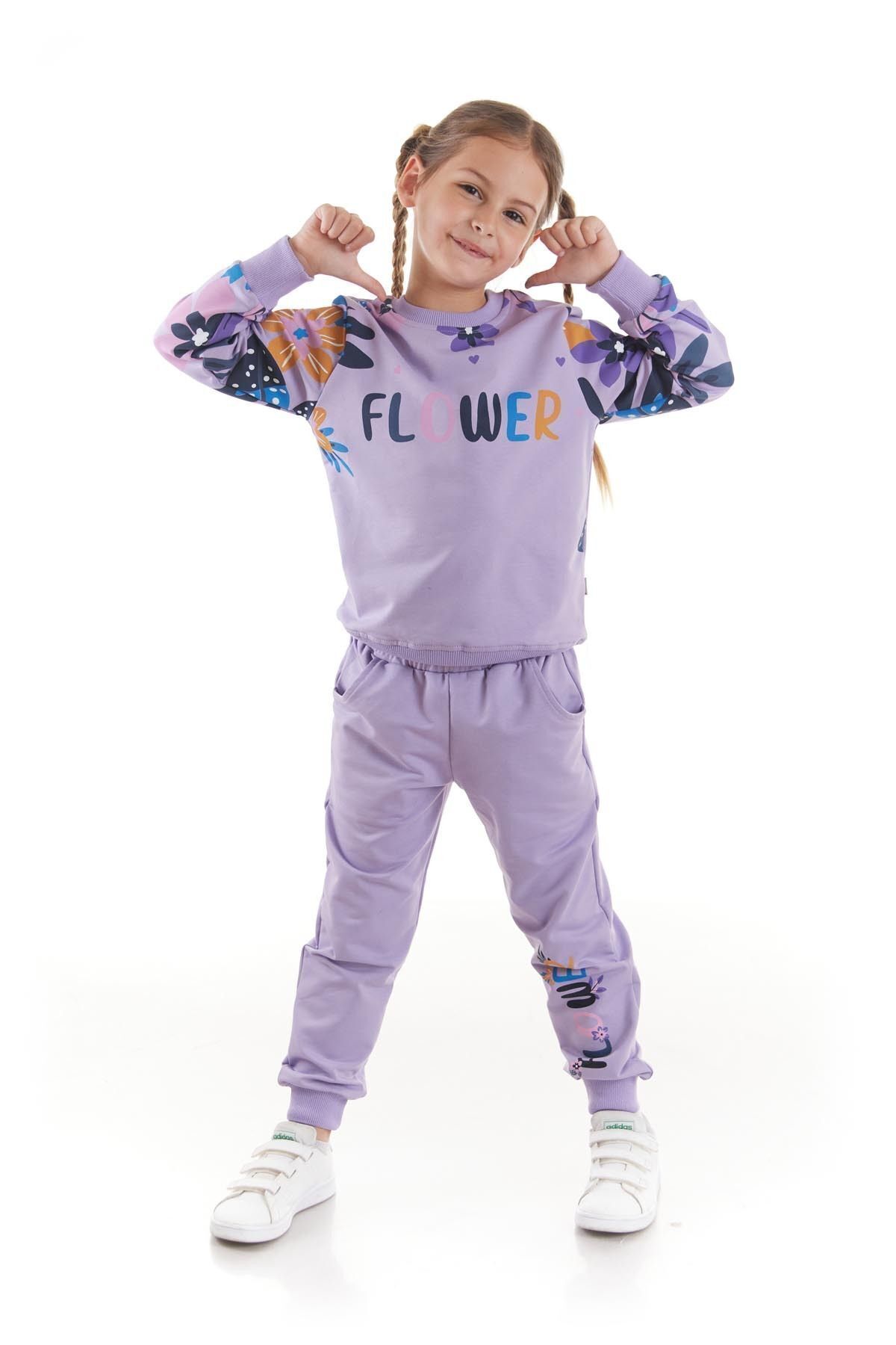 AHENGİM-Fata - Set de trening sezonier din bumbac imprimat cu flori Ak2505 3