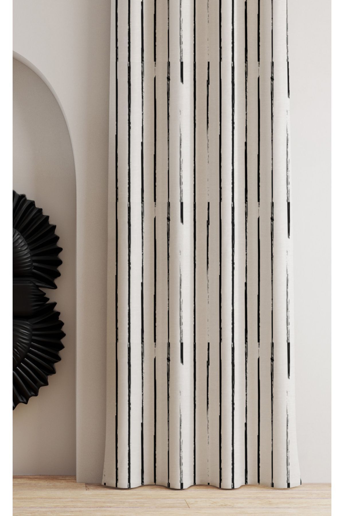 AYSHOME Ays Home Thin Design Modern Striped Ecru Cortina - 140 x 250