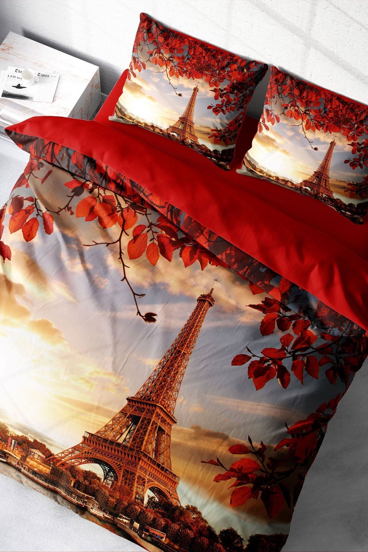 PerlaSera-3D Custom Design - Double Cotton Satin Duvet Cover Set, Eiffel 1