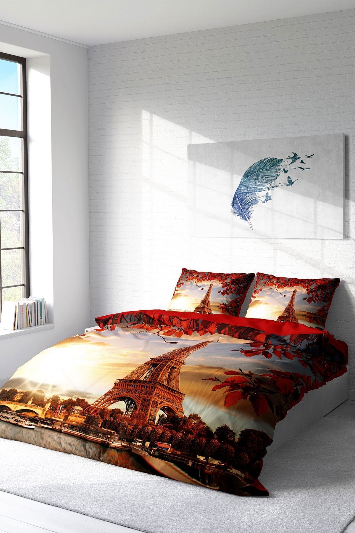 PerlaSera-3D Custom Design - Double Cotton Satin Duvet Cover Set, Eiffel 2