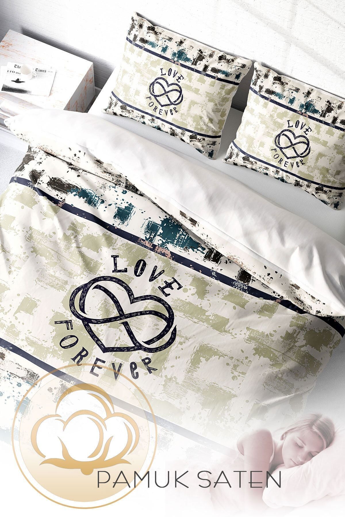 PerlaSera-Love Forever 3D Custom Design - Σετ Παπλωματοθήκη Διπλό, Πυκνό Βαμβακερό Σατέν 4