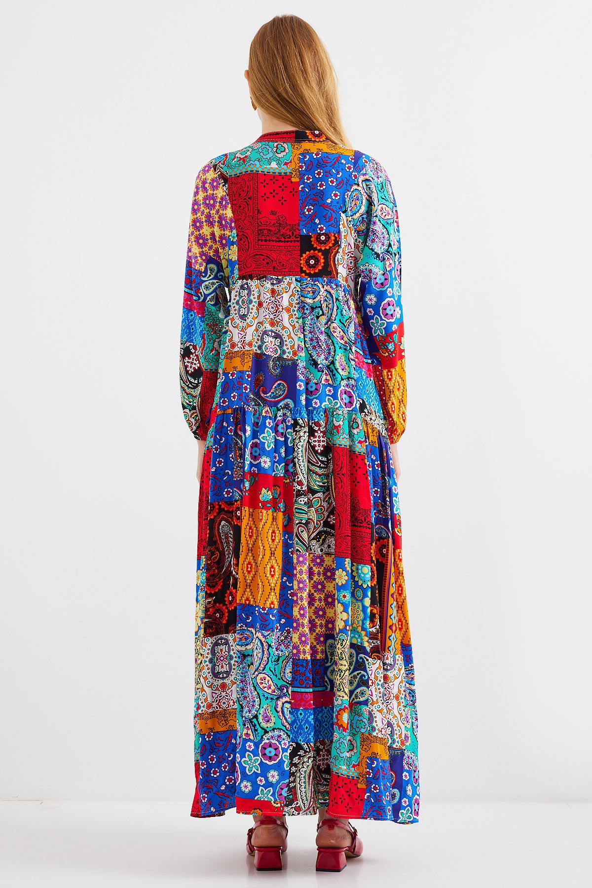 Bigdart-2423 Model Authentic Patterned - Multicolored Dress 11