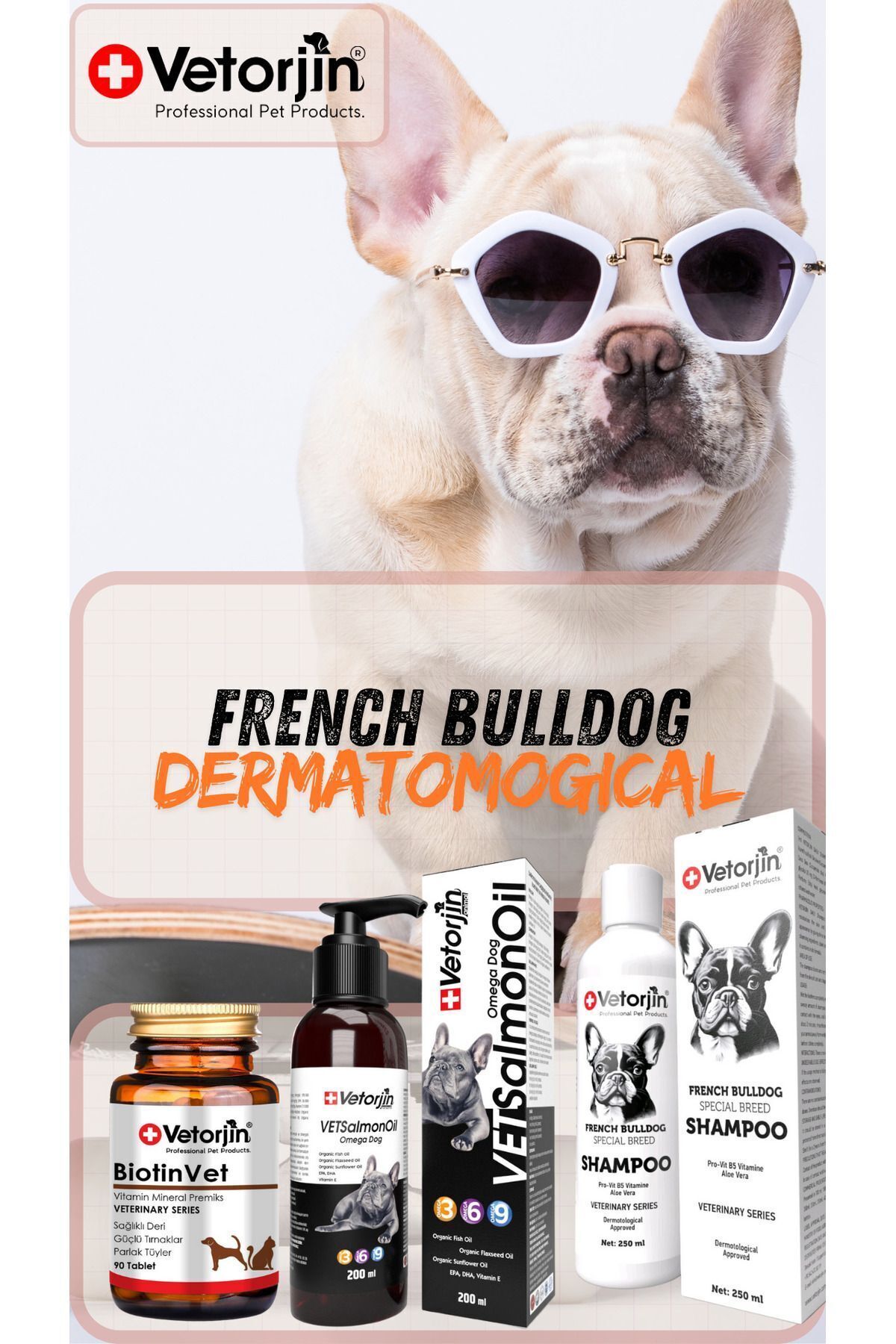 Vetorjin French Bulldog Dermatolojik Deri Tüy Alerji Bağışıklık Destek Seti