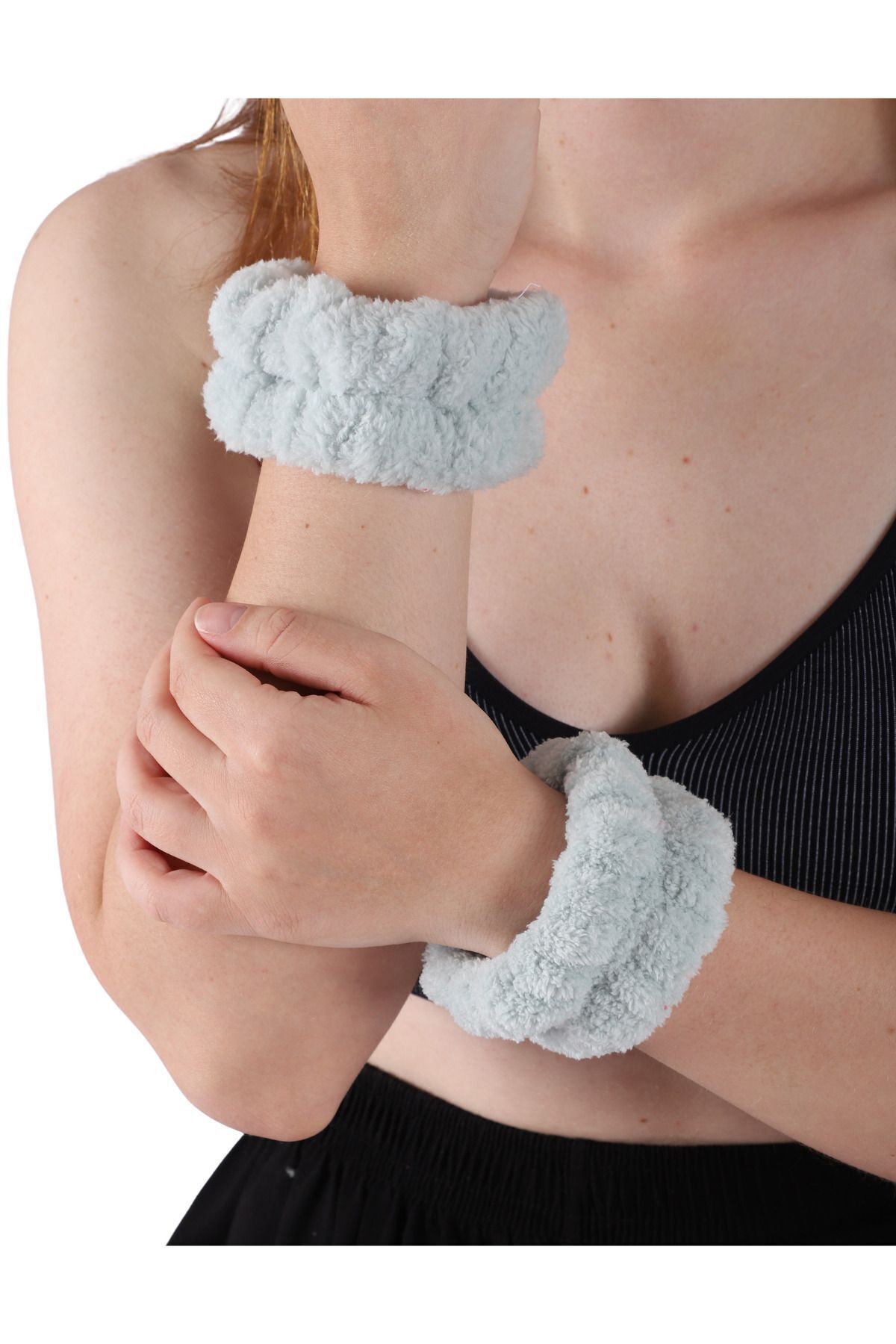 Soft Saç Bandı Bileklik Makyaj Uygulama Seti ve Mikrofiber Saç Kurulama Havlusu Mint 4