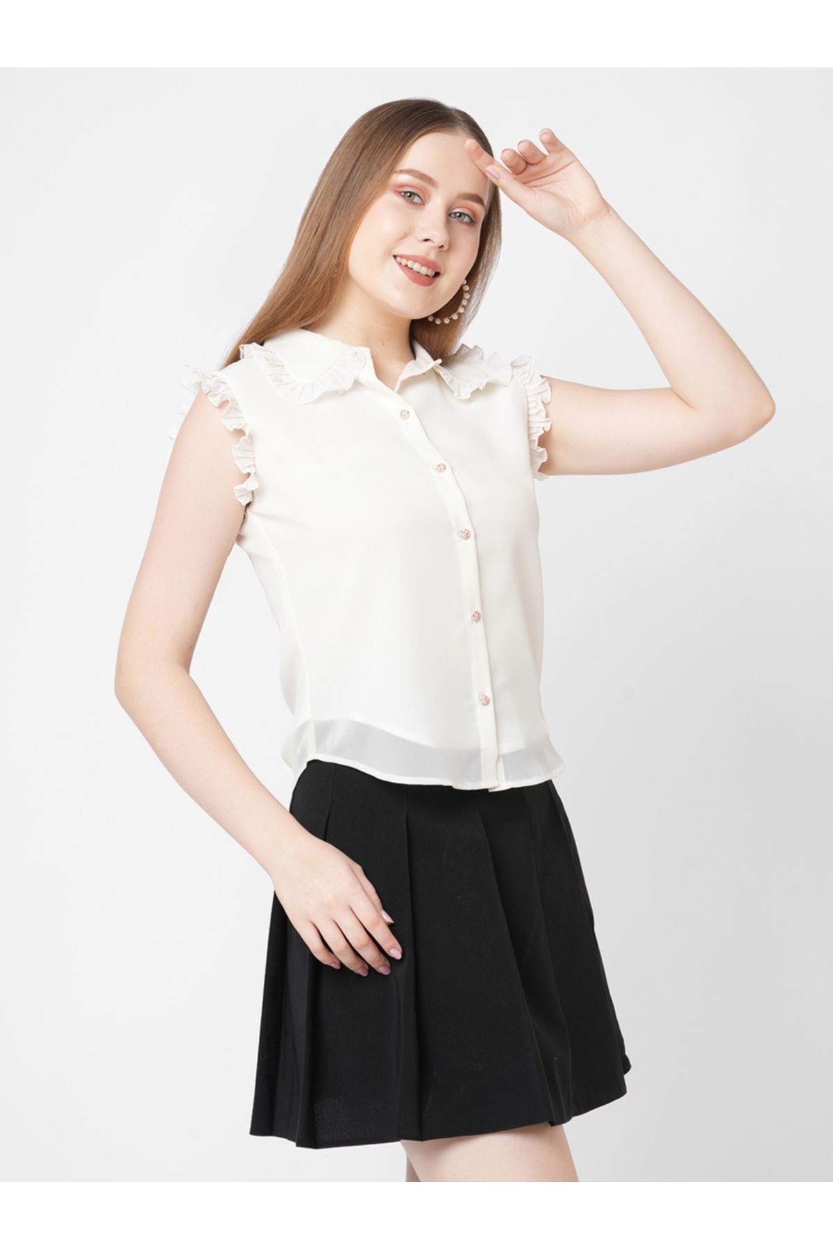 Mish By Styli-قميص جورجيت مكشكش على شكل قميص 4