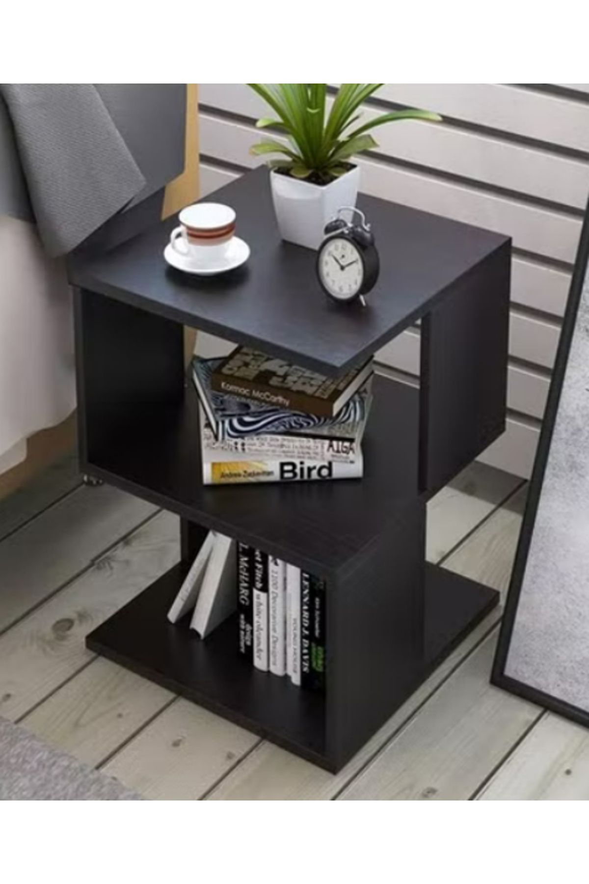 Modern home-Stylish Black Asymmetrical Side Table with Storage 3