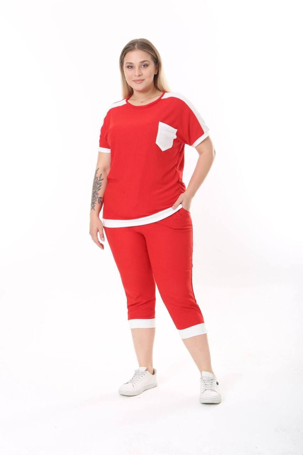 garajmood-Red and White Stripe Detailed Large Size Set 3