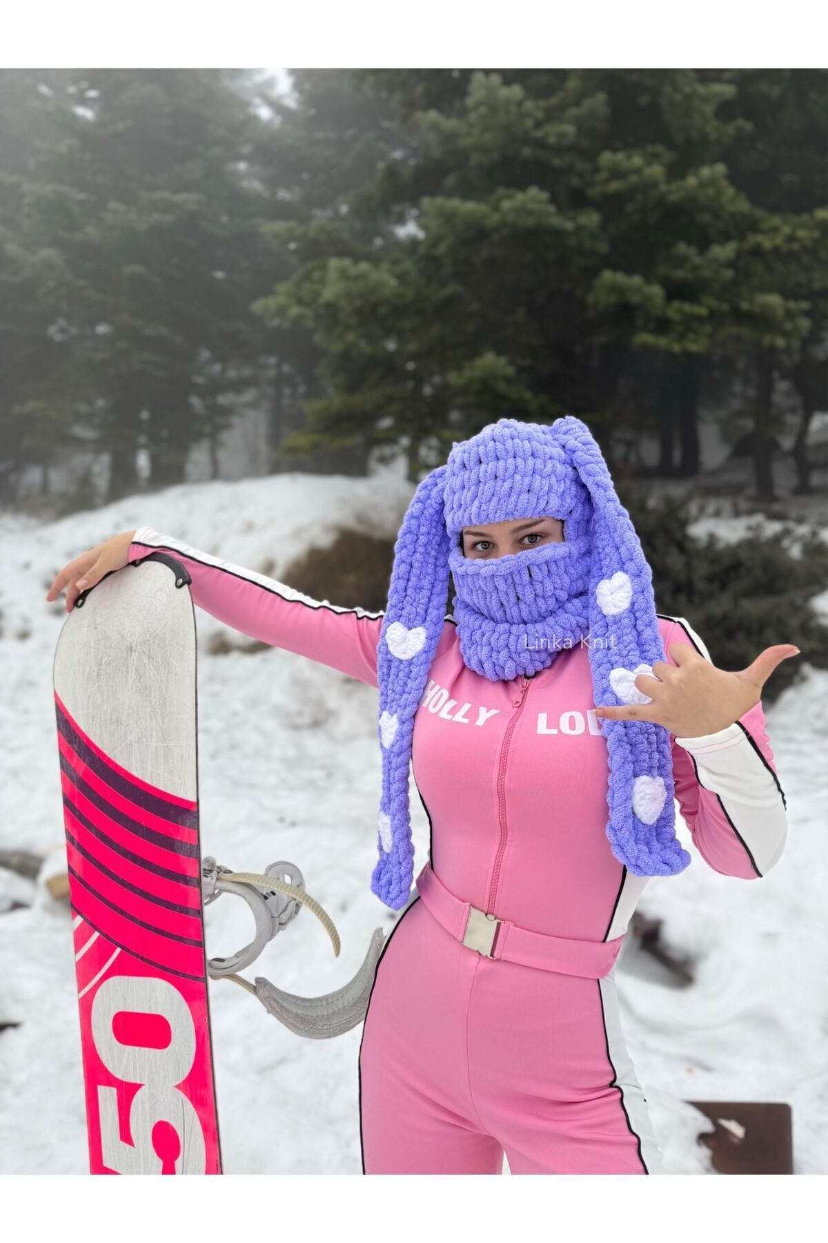 linka Big Rabbit With Heart Kayak Makesi & Balaclava,Kayak Kaskı Maskesi, Kask Kılıfı, Snowboard Maskesi