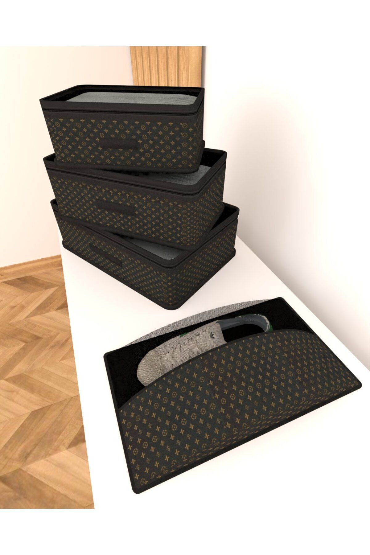 HOMELİFE EV TEKSTİL Yaprak Desen Siyah Gold Unisex Doğum Çantası 4 Parçalı Düzenleyici fotoğrafı 3 (önizleme)