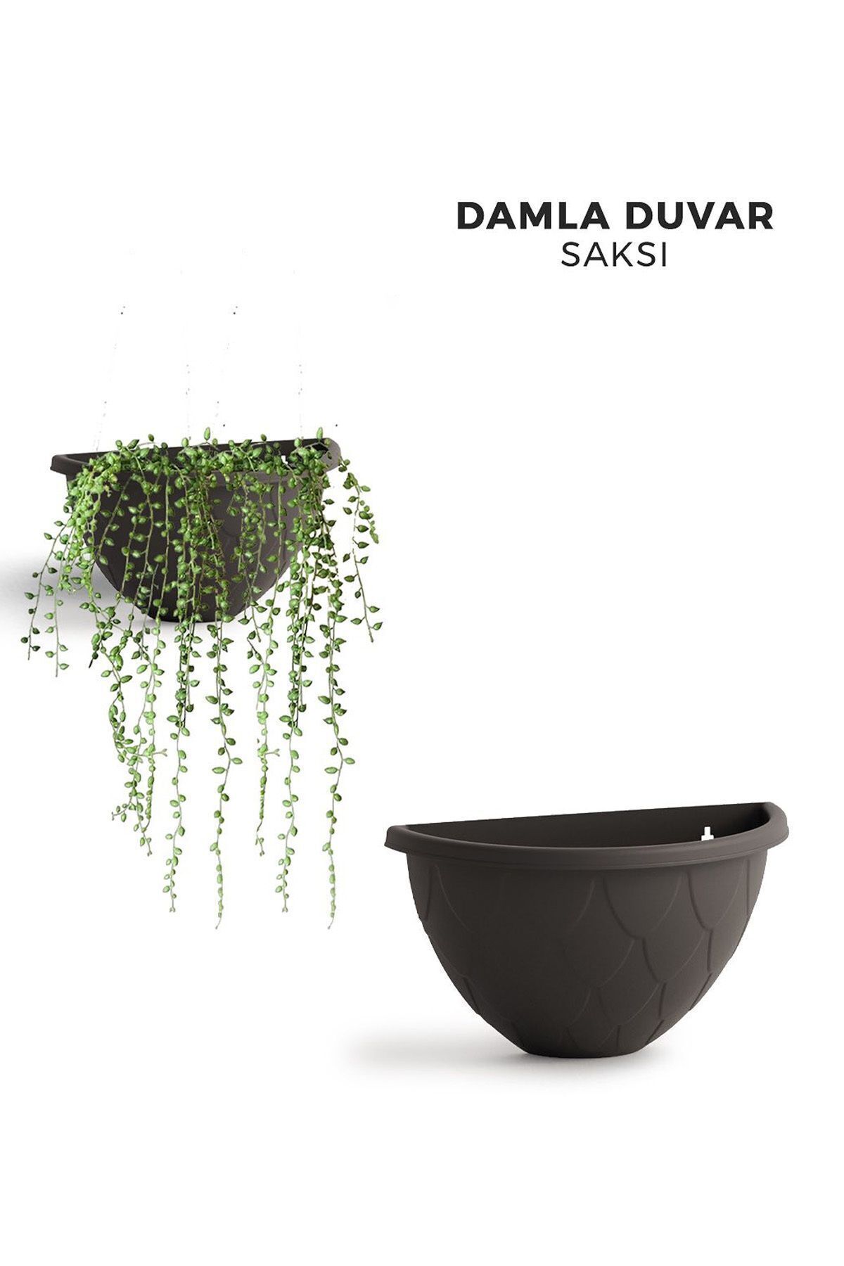 1.4 Litre Kahverengi Yarım Duvar Balkon Saksısı Bahçe Duvarı Mat Plastik Saksı Damla No1 24,5x15,5cm 3