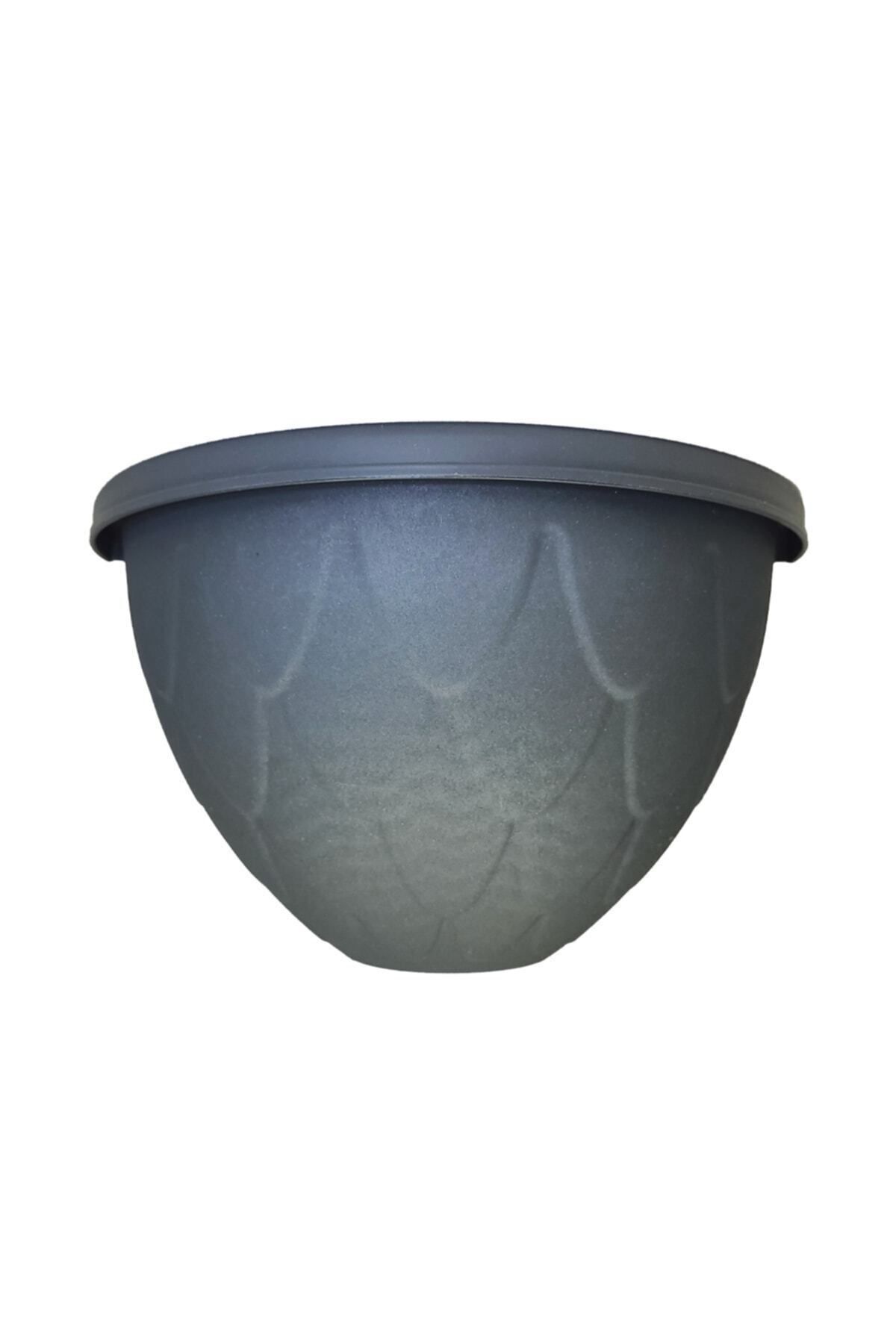 3.4 Litre Antrasit Yarım Duvar Balkon Saksısı Bahçe Duvarı Mat Plastik Saksı Damla No3 34,5x19,5cm 2