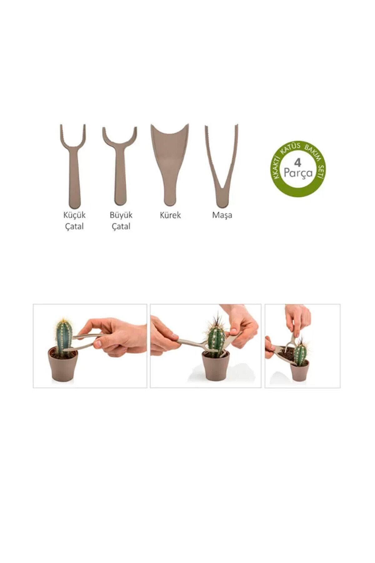 ToXA-Kakti Yellow Plastic Cactus Planting Set - 4 Pieces, Large and Small Fork, Shovel Tongs, Kkb-P 3