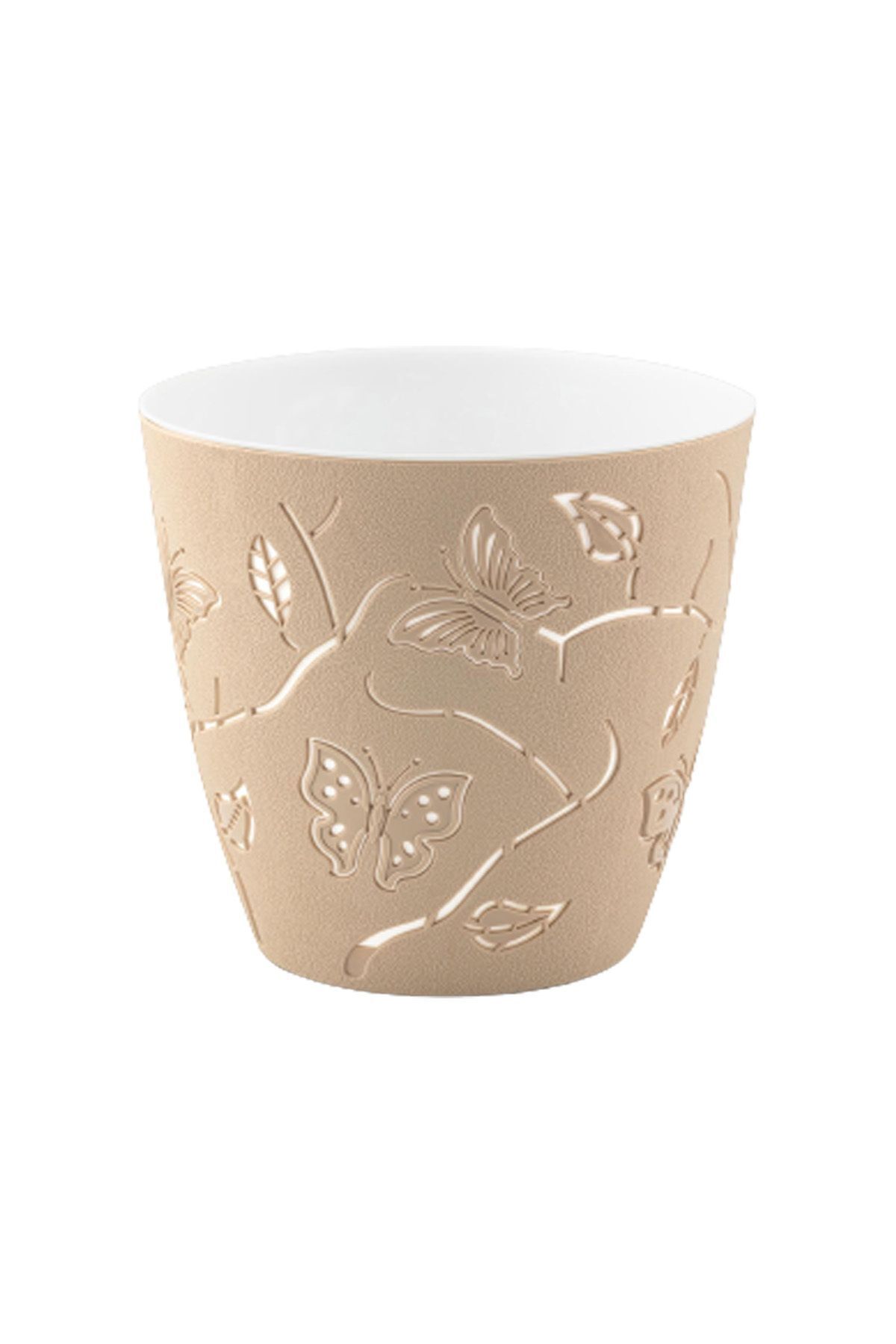 0,7 Litre Bej 3d Kelebek Desenli Su Hazneli Dekoratif Plastik Saksı No1 Ø11,5x10,5cm 2