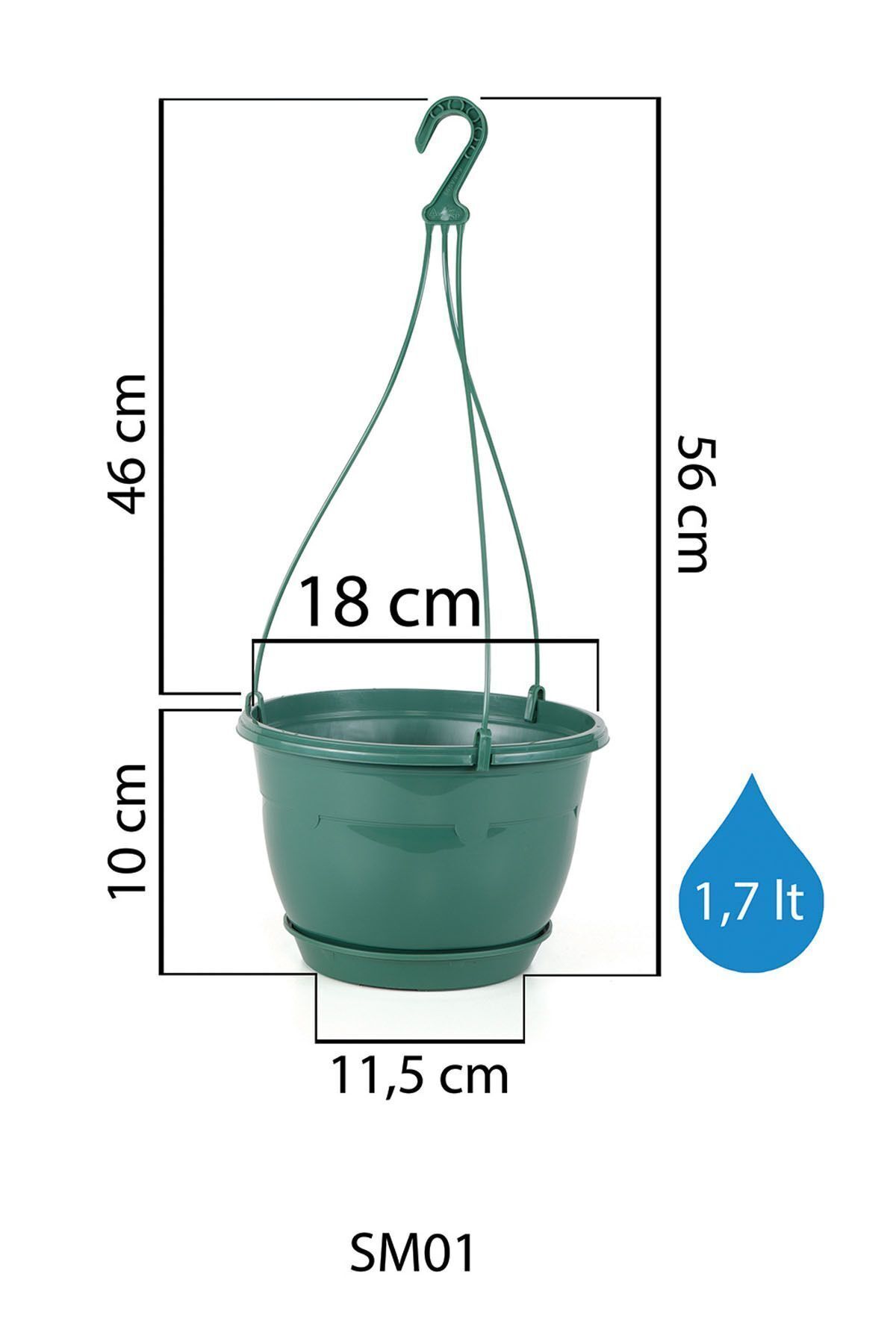 1,7 Litre Askılı Makrome Saksı Beyaz Tabaklı Safir Plastik Tavan Askı Parlak Çiçek Saksısı No1 2