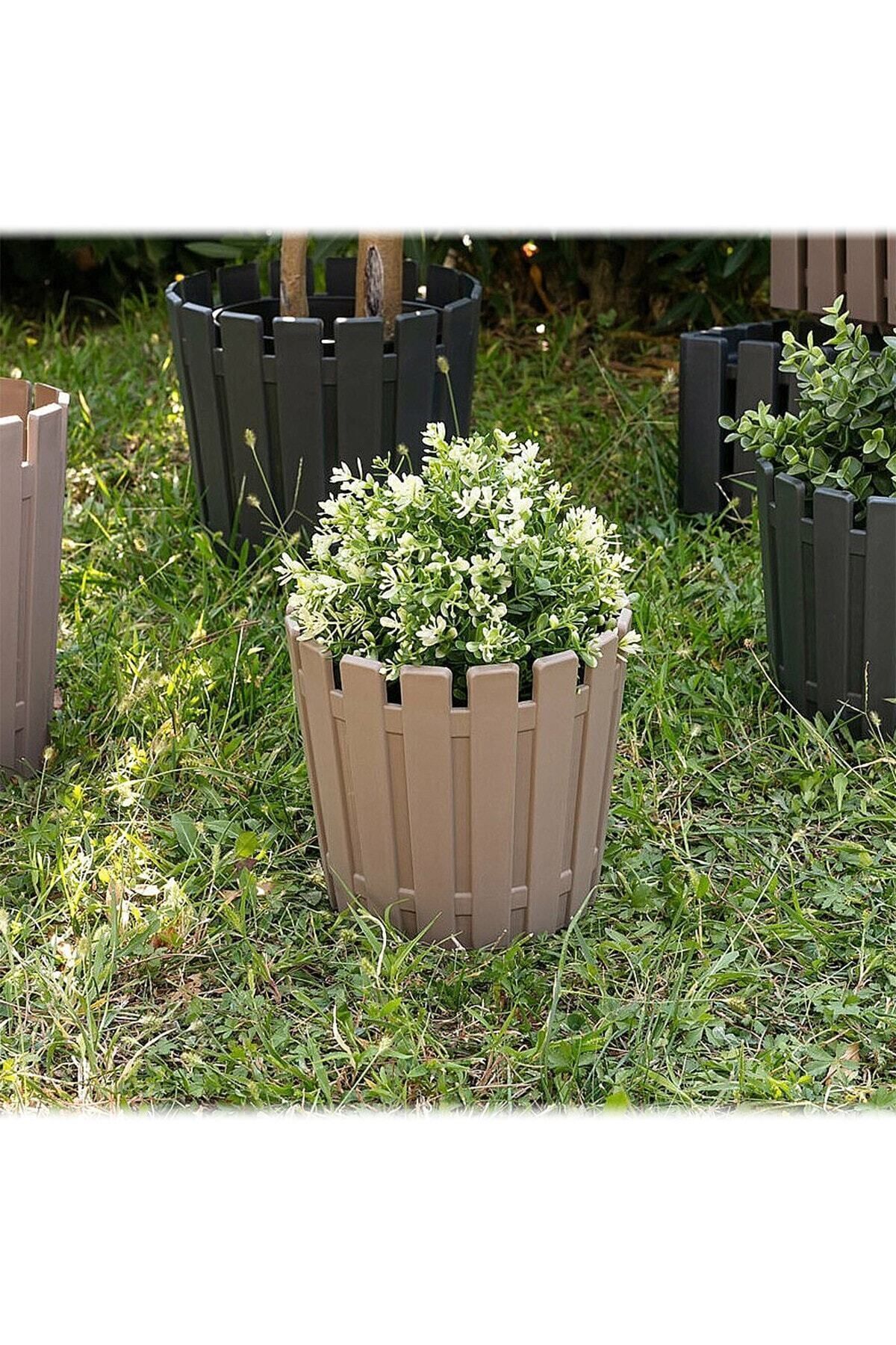 Akasya Pastel Saksı 8,5 Litre Kahve 27cm Plastik Drenaj Izgaralı Bitki Çiçek Saksısı 4